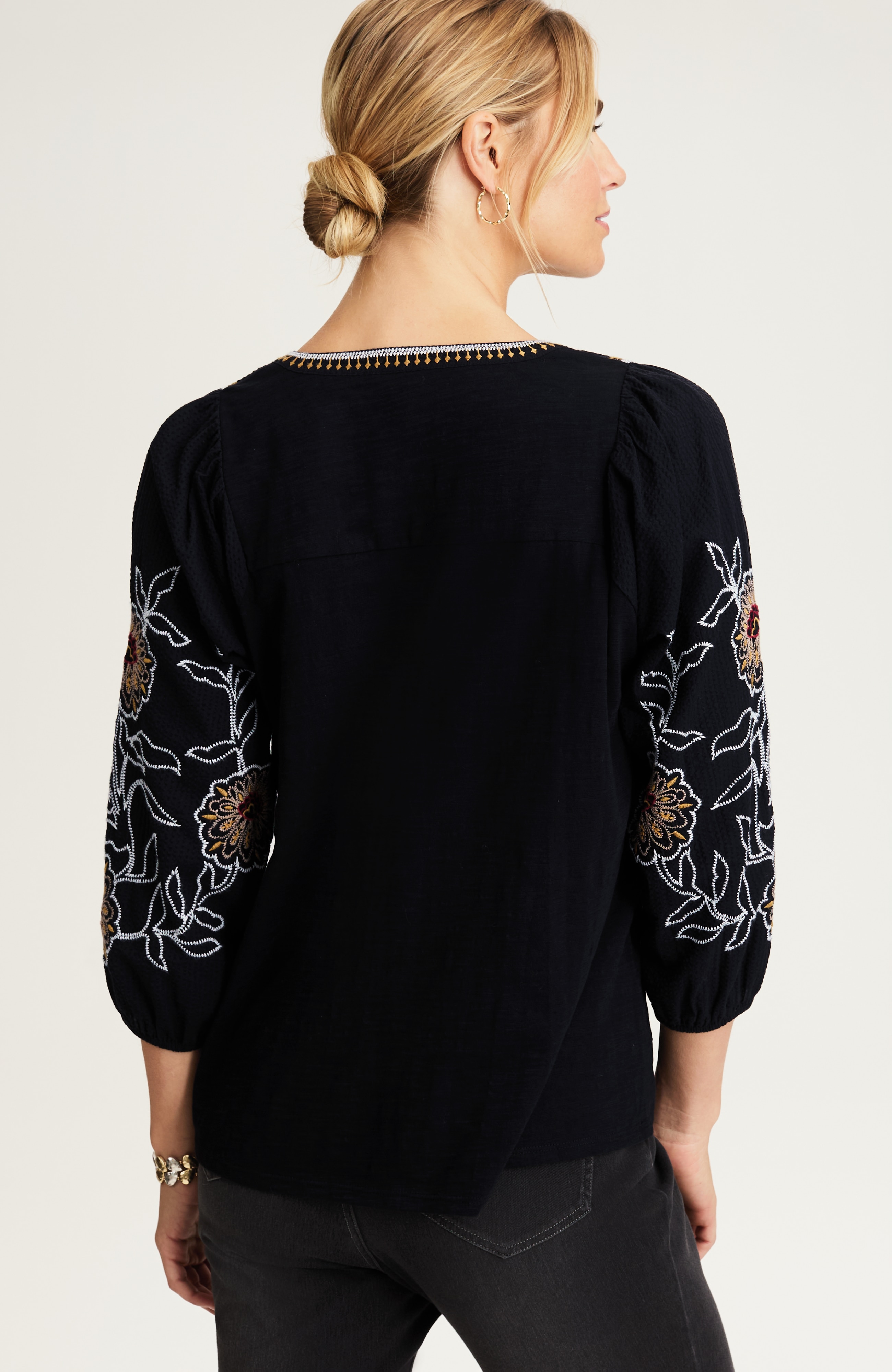 pure jill embroidered mixed-media top