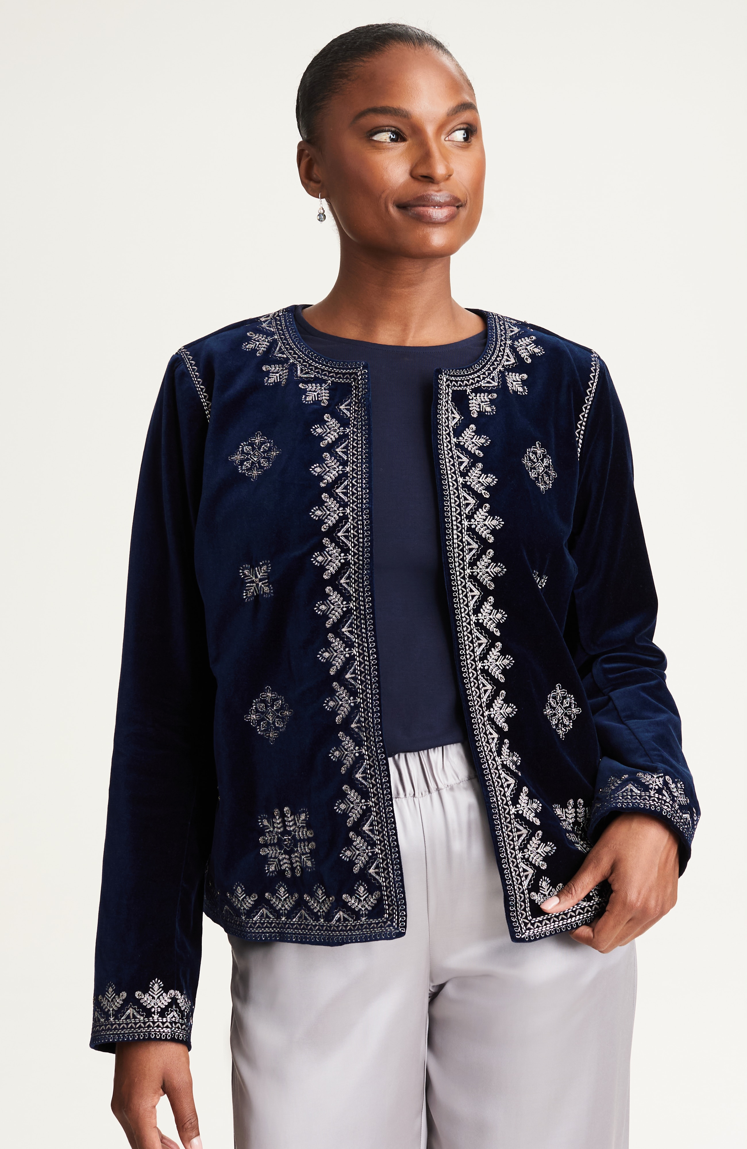 pure jill beaded & embroidered velvet jacket