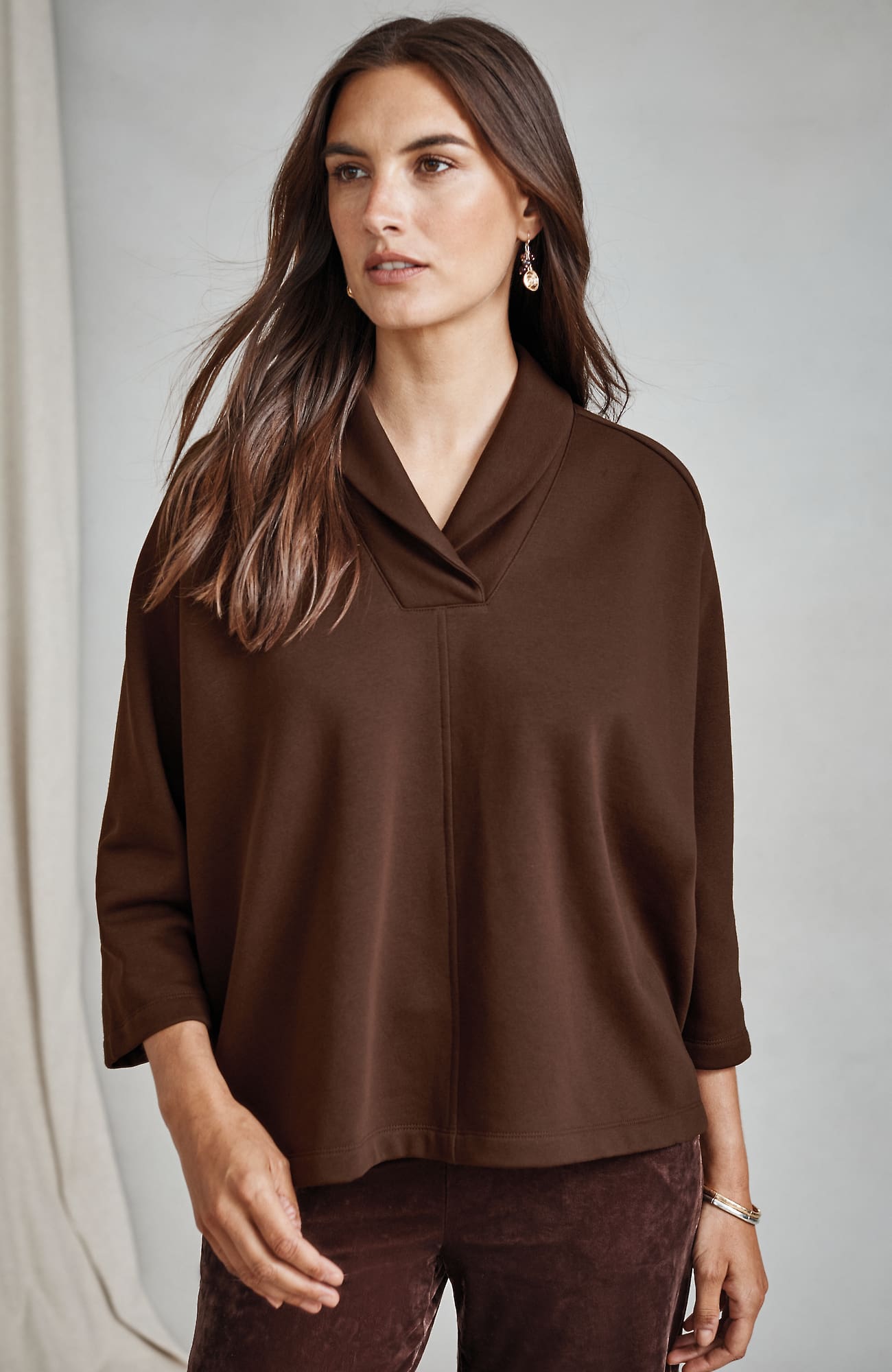 Jjill J.jill Pure Jill Shawl-collar Top In Brown
