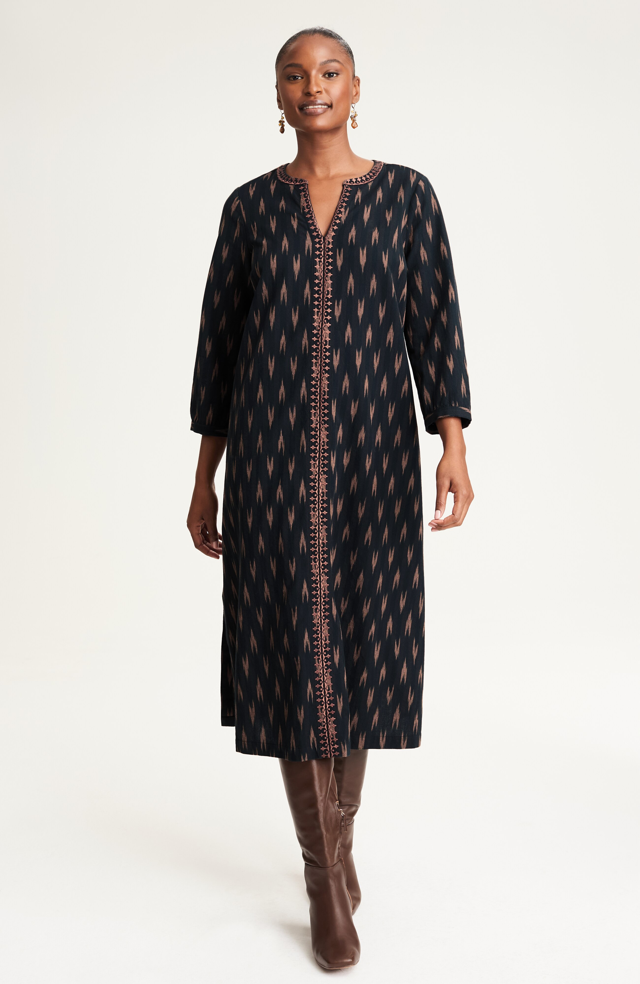 pure jill embroidered ikat dress