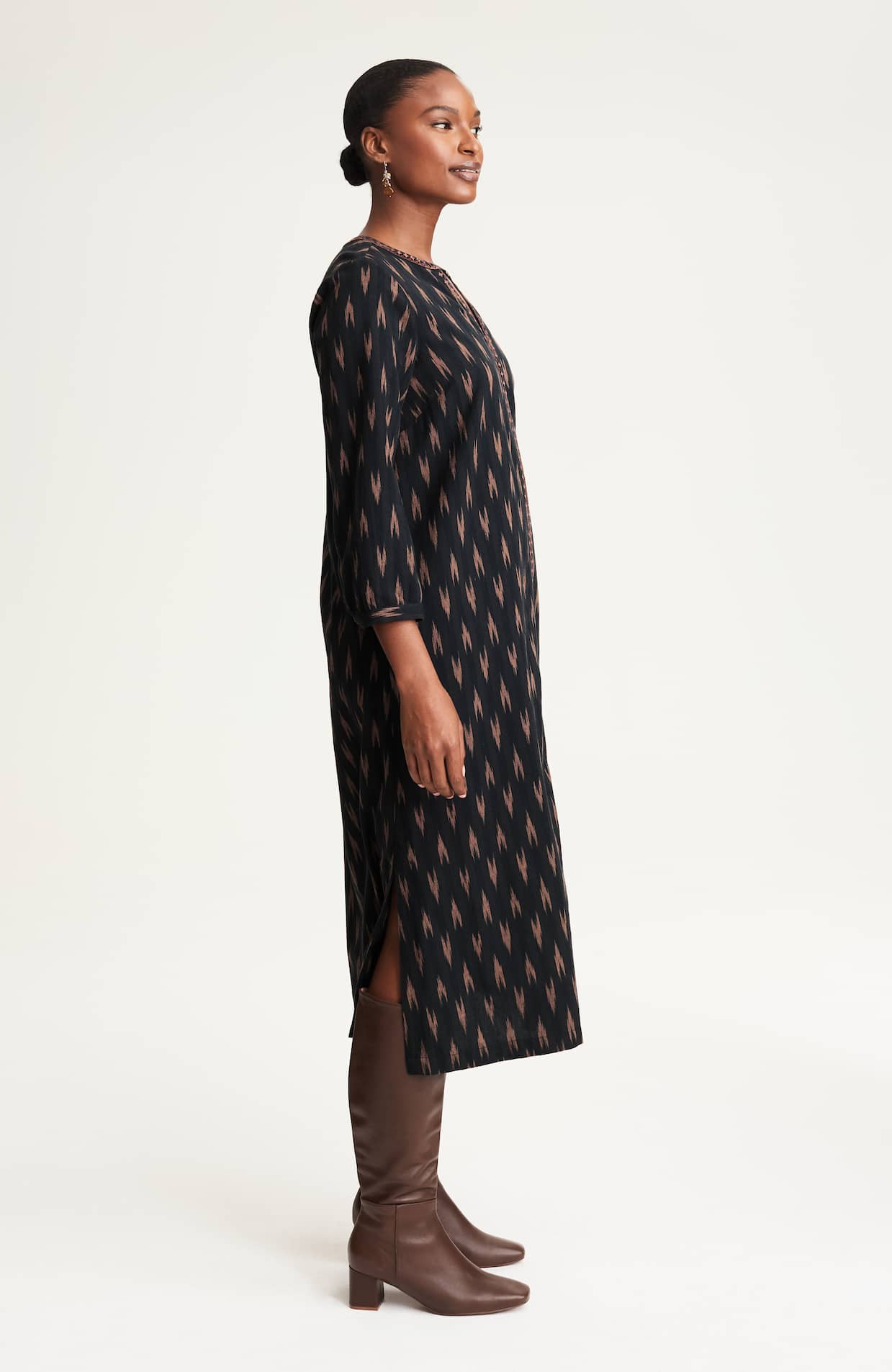 j jill embroidered denim dress BlueVelvet Denim High Low Dress with Embroidery Details in Denim L