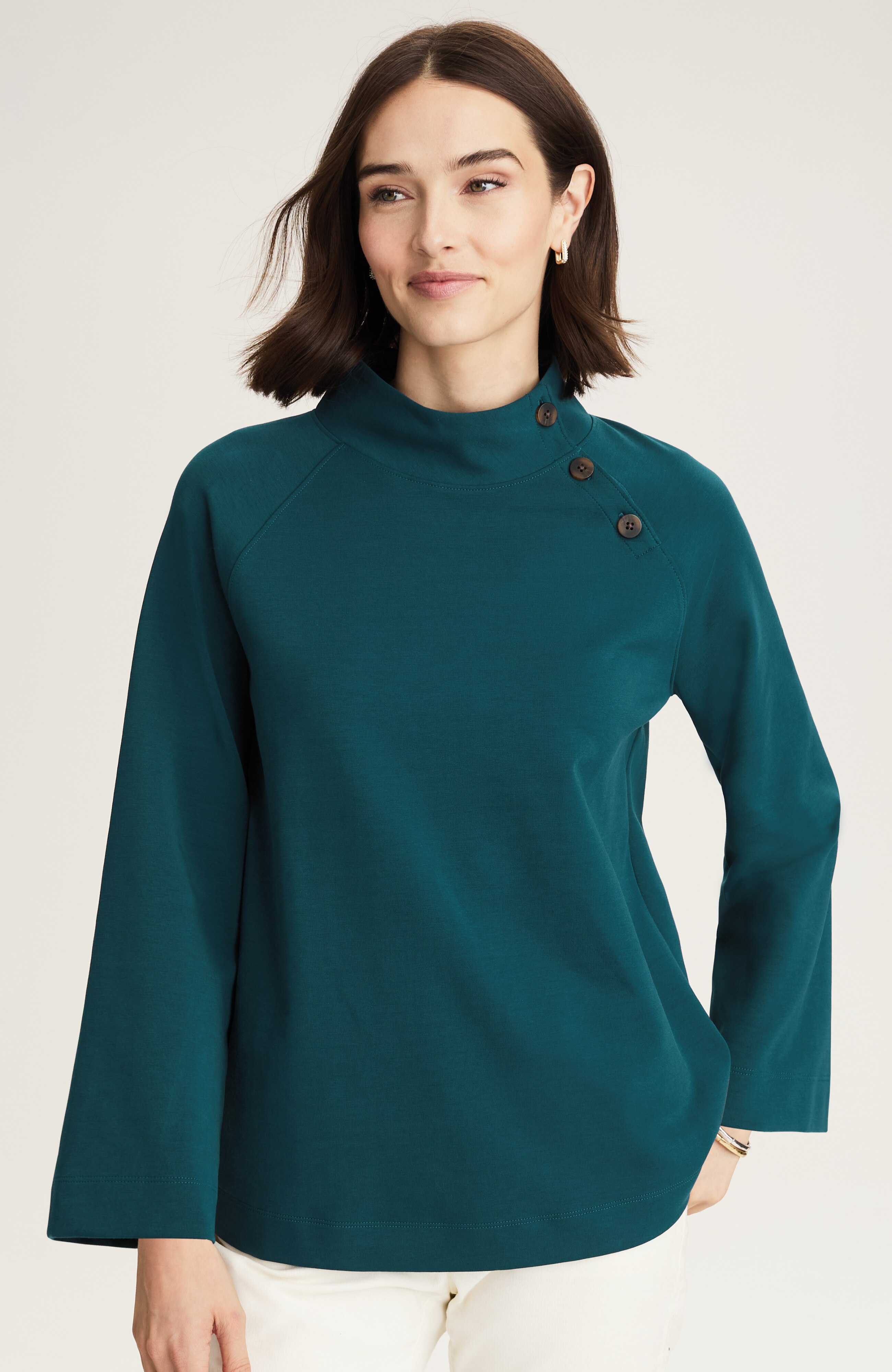 Buttoned Shoulder Buttoned-Shoulder Knit Top | J.Jill