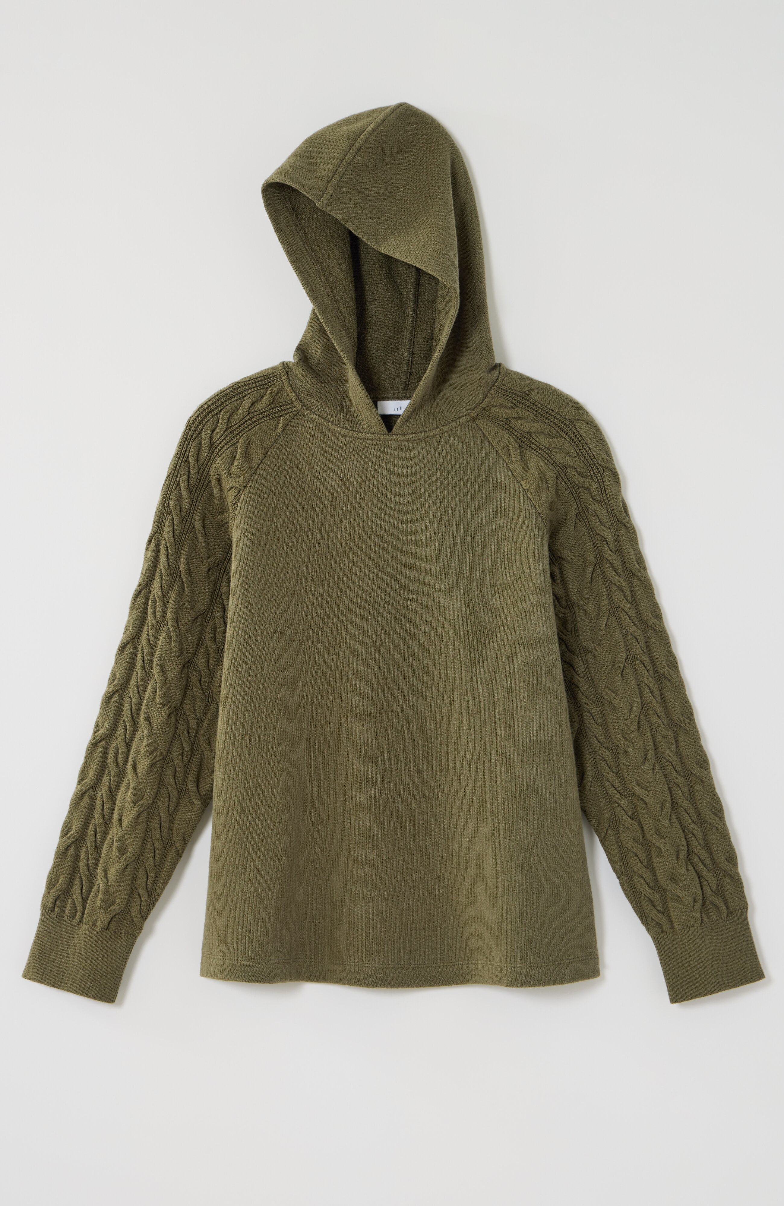 french terry & cable-knit hoodie