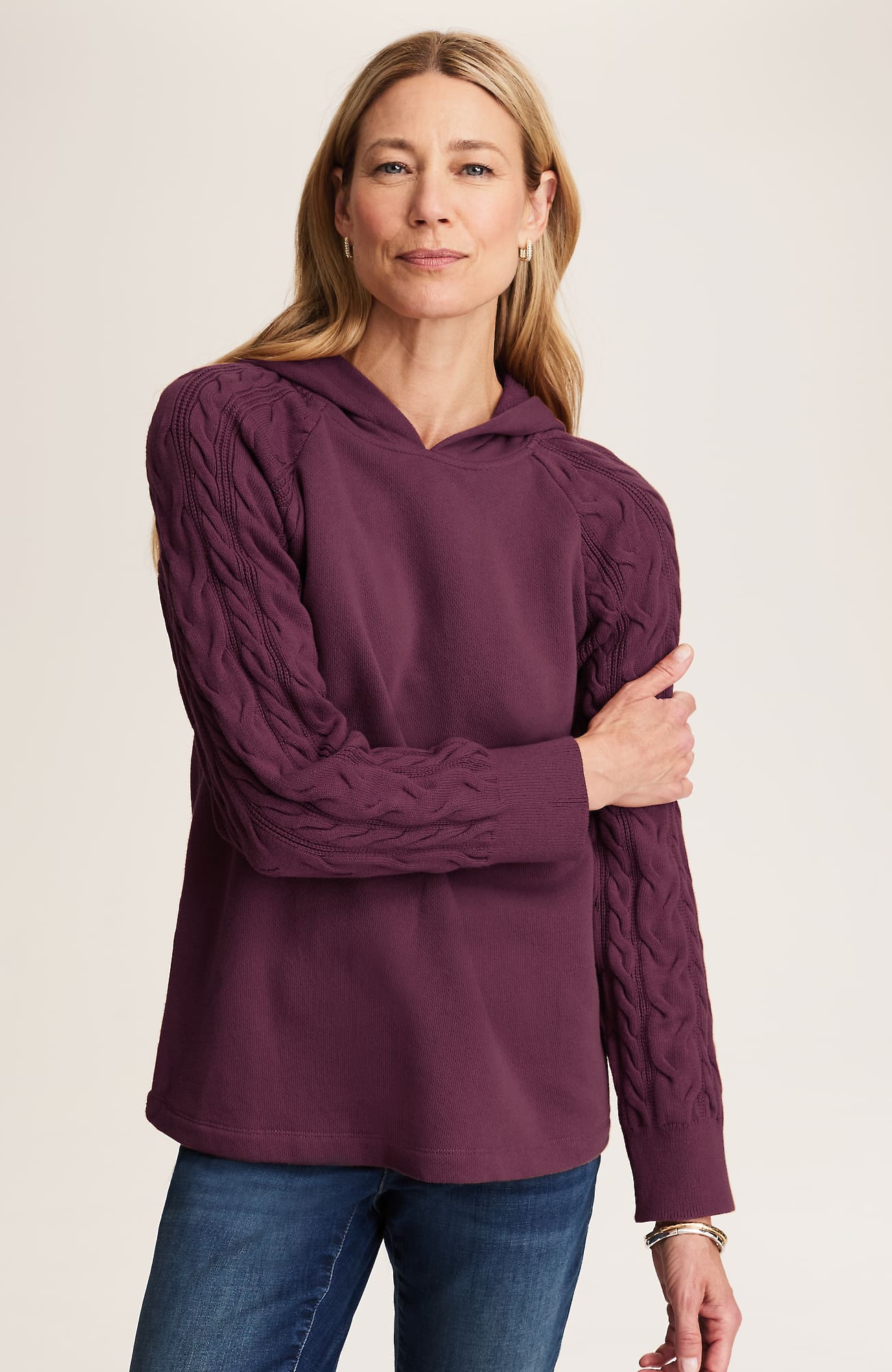 Jjill J.jill French Terry & Cable-knit Hoodie