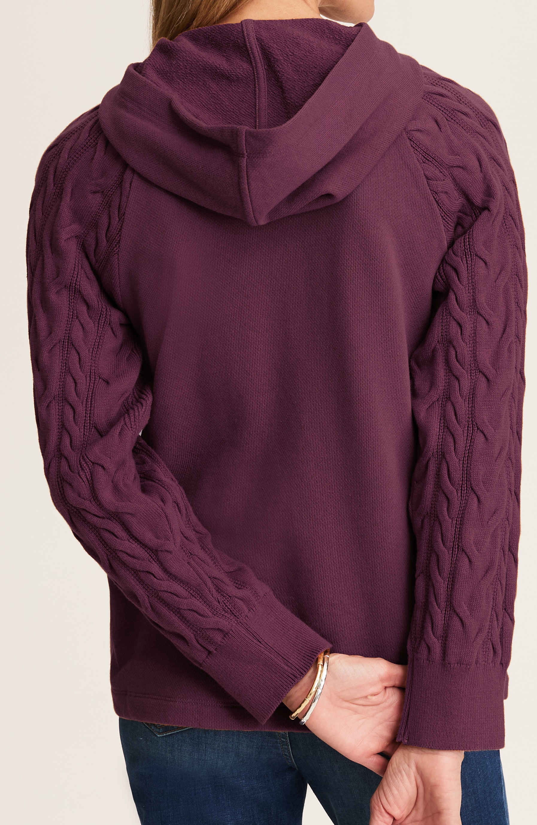 FRENCH TERRY & CABLE-KNIT HOODIE | JJill