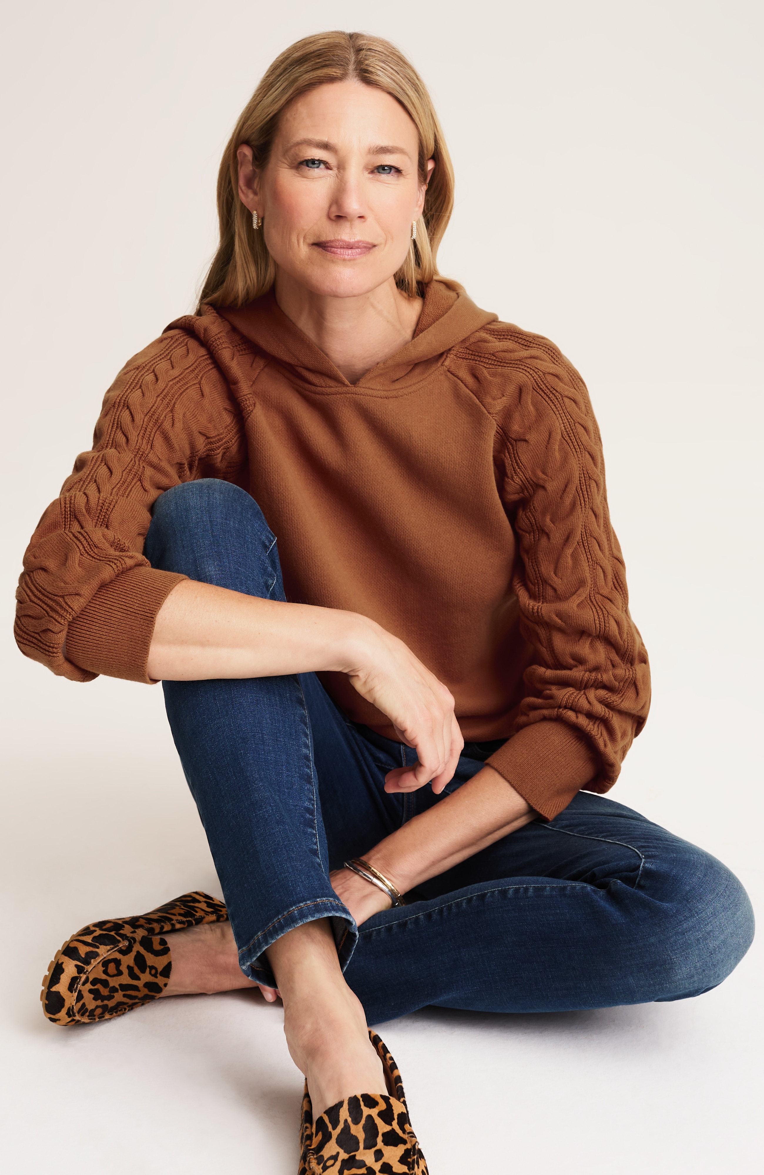 FRENCH TERRY & CABLE-KNIT HOODIE | JJill