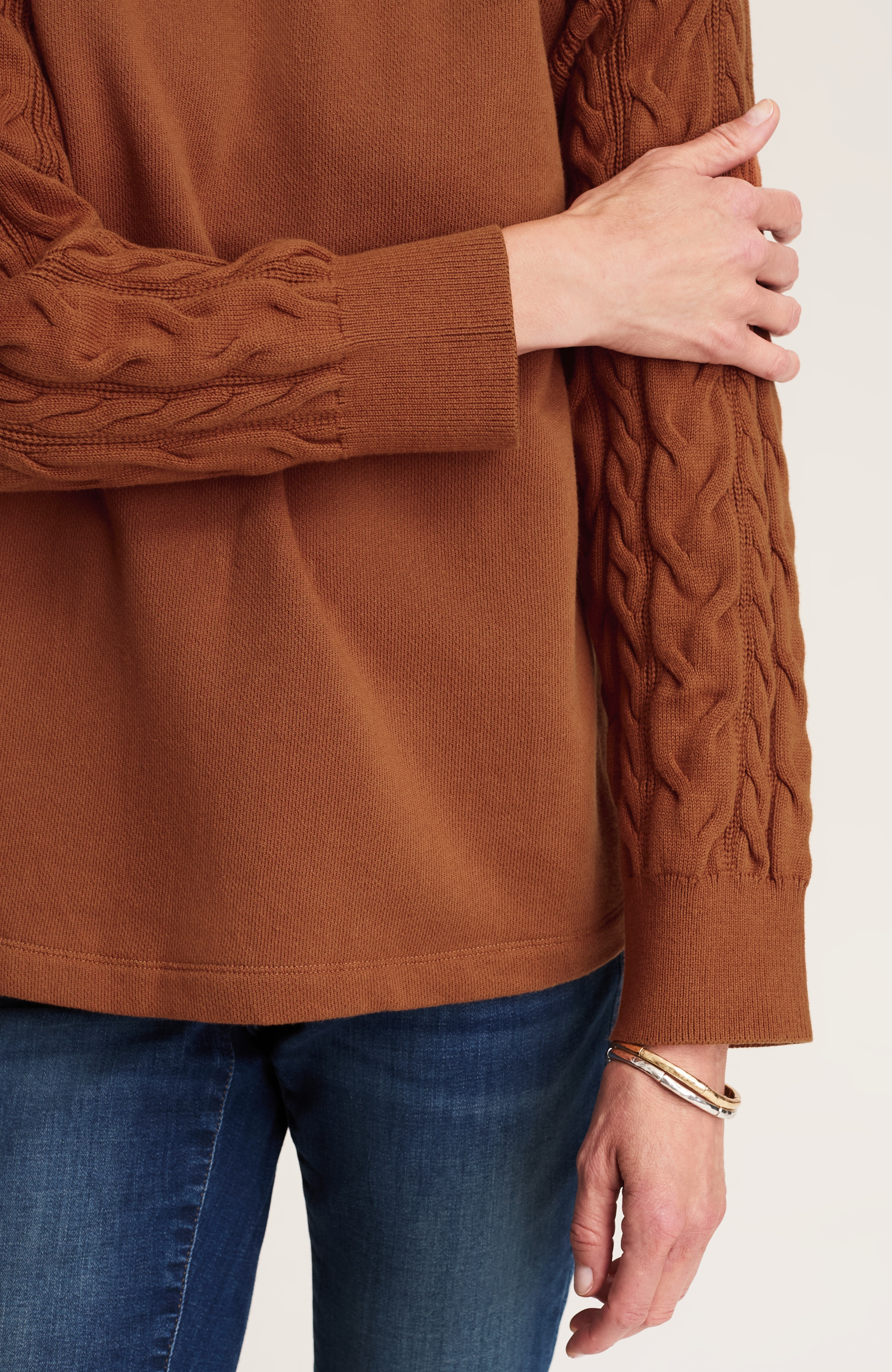 FRENCH TERRY & CABLE-KNIT HOODIE | JJill