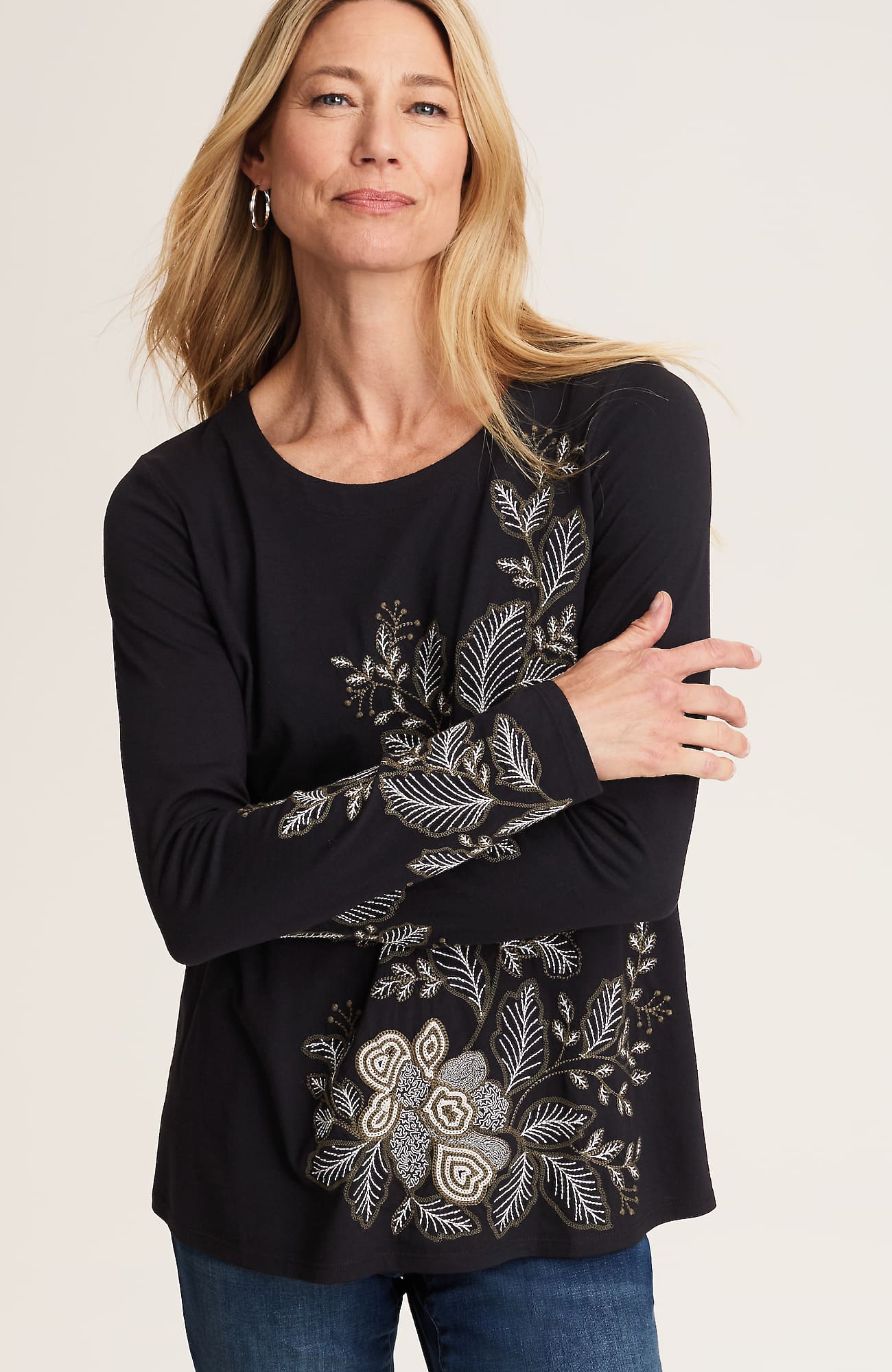 Jjill J.jill Embroidered Pleated-back Tunic In Multi