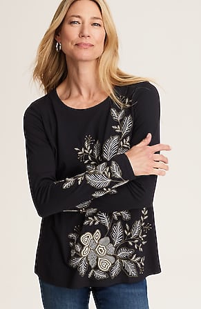 Image for Embroidered Pleated-Back Top