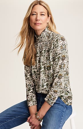 Image for Printed Smocked-Detail Top