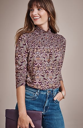 Image for Printed Smocked-Detail Top