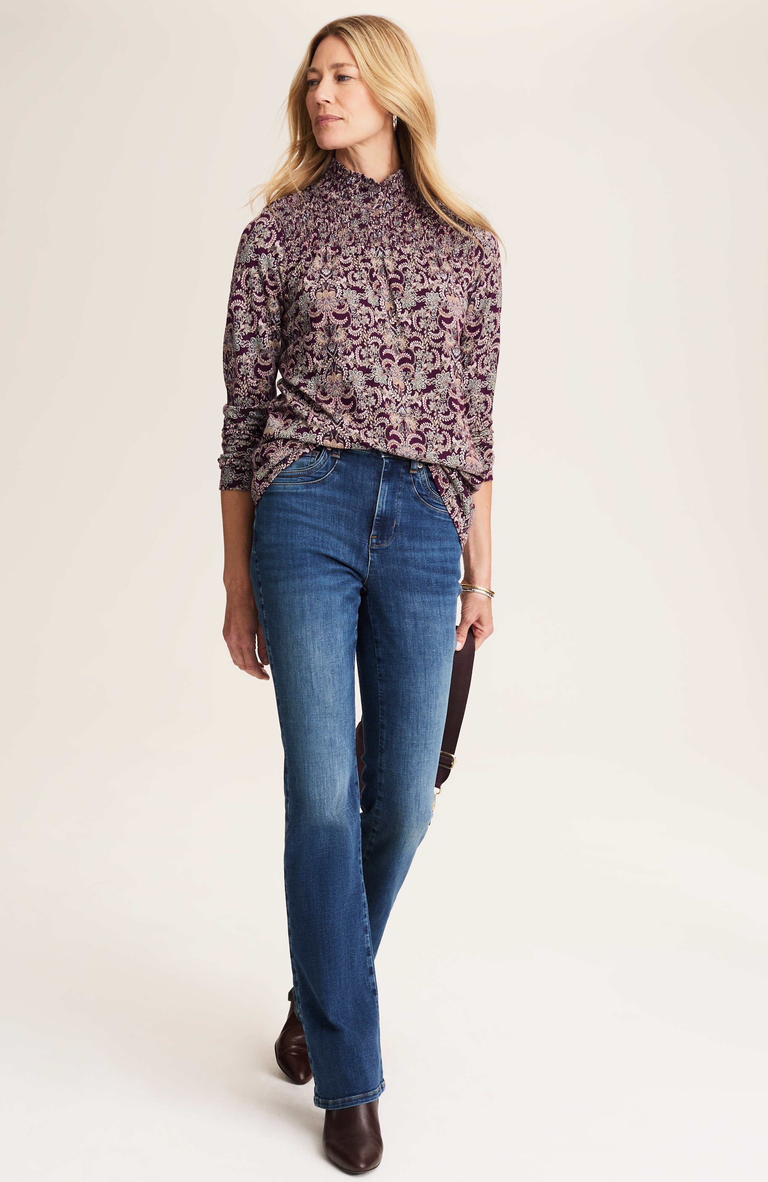 printed smocked-detail top