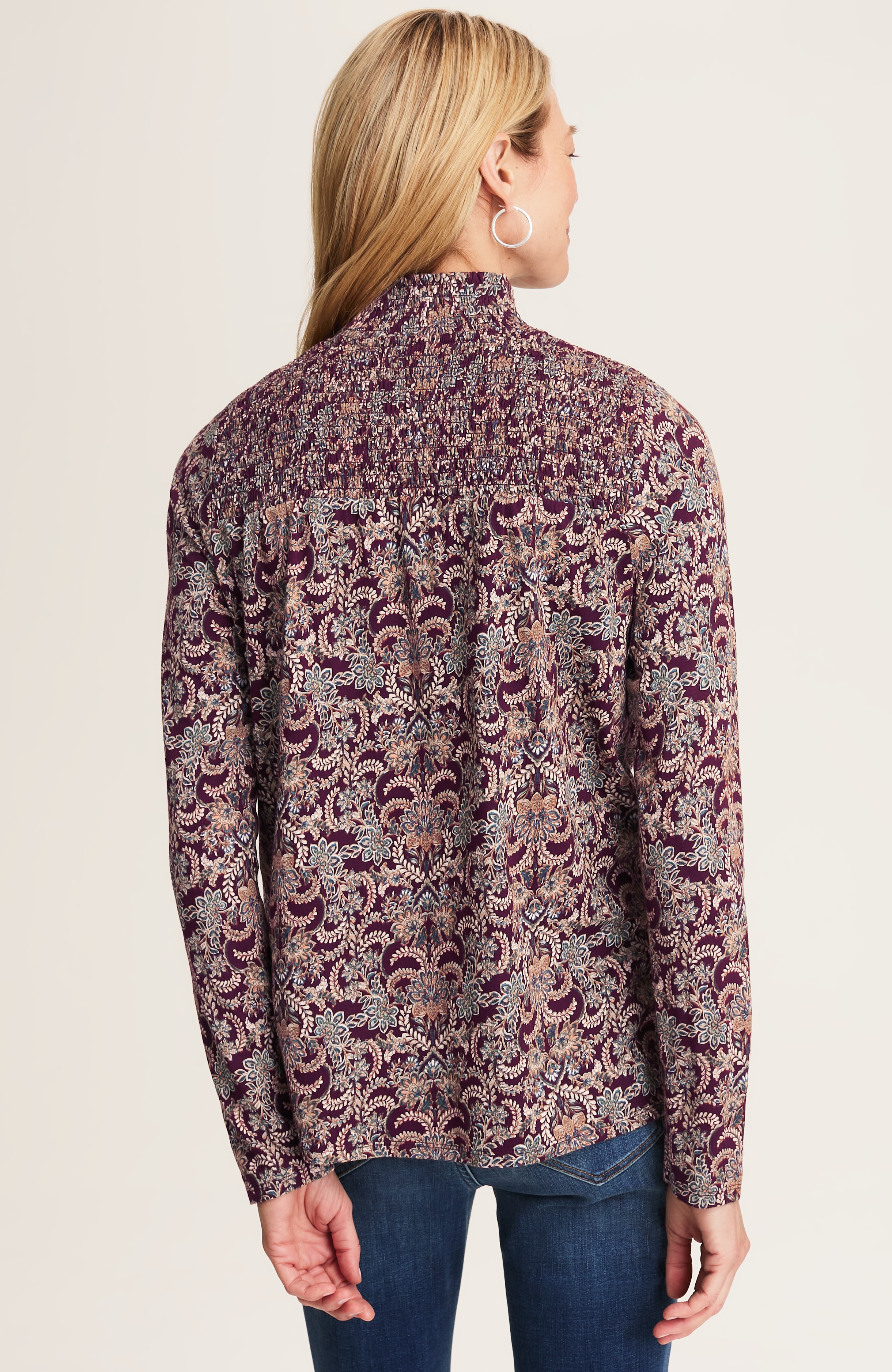 printed smocked-detail top