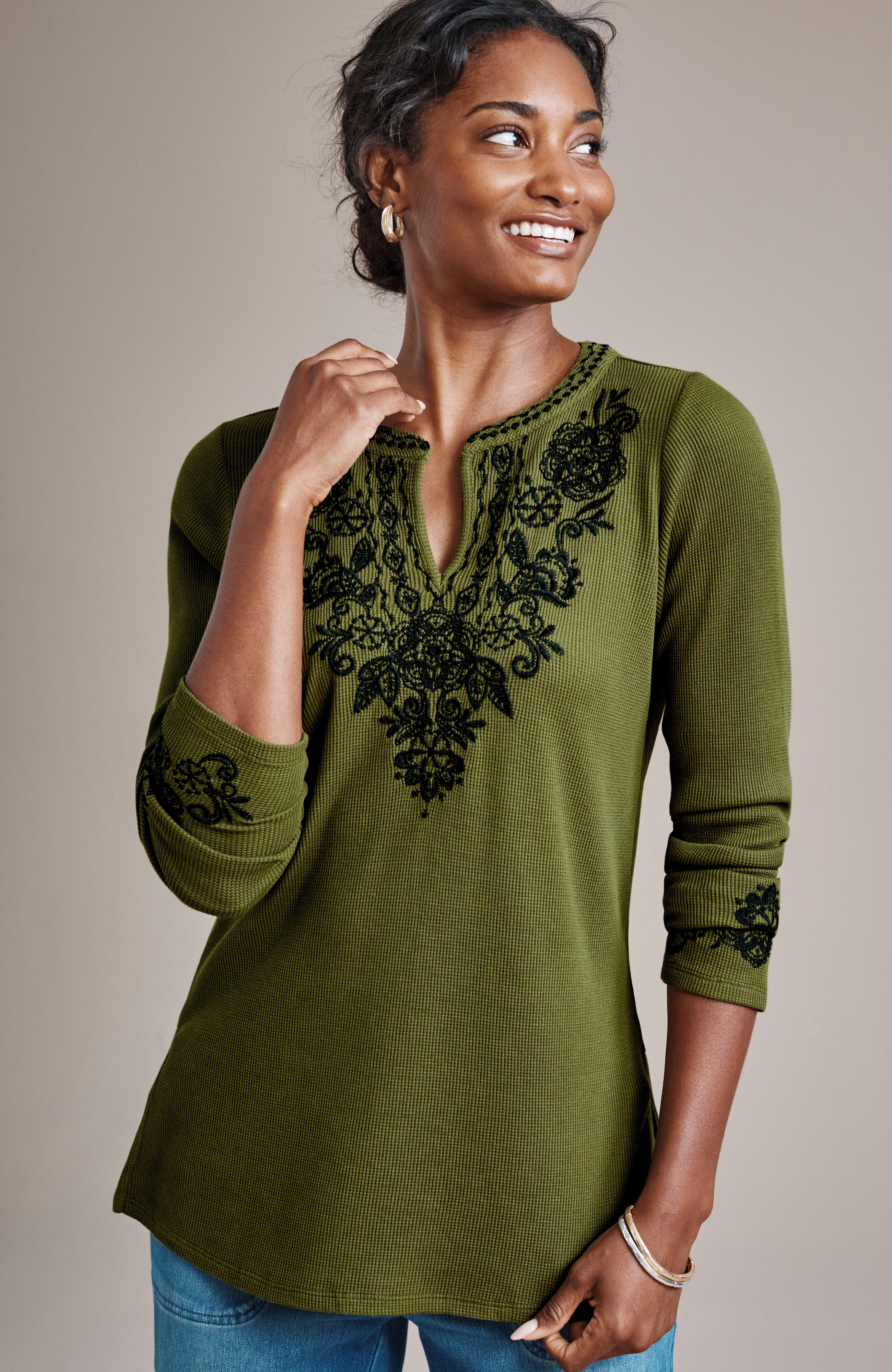 pure jill embroidered waffle top