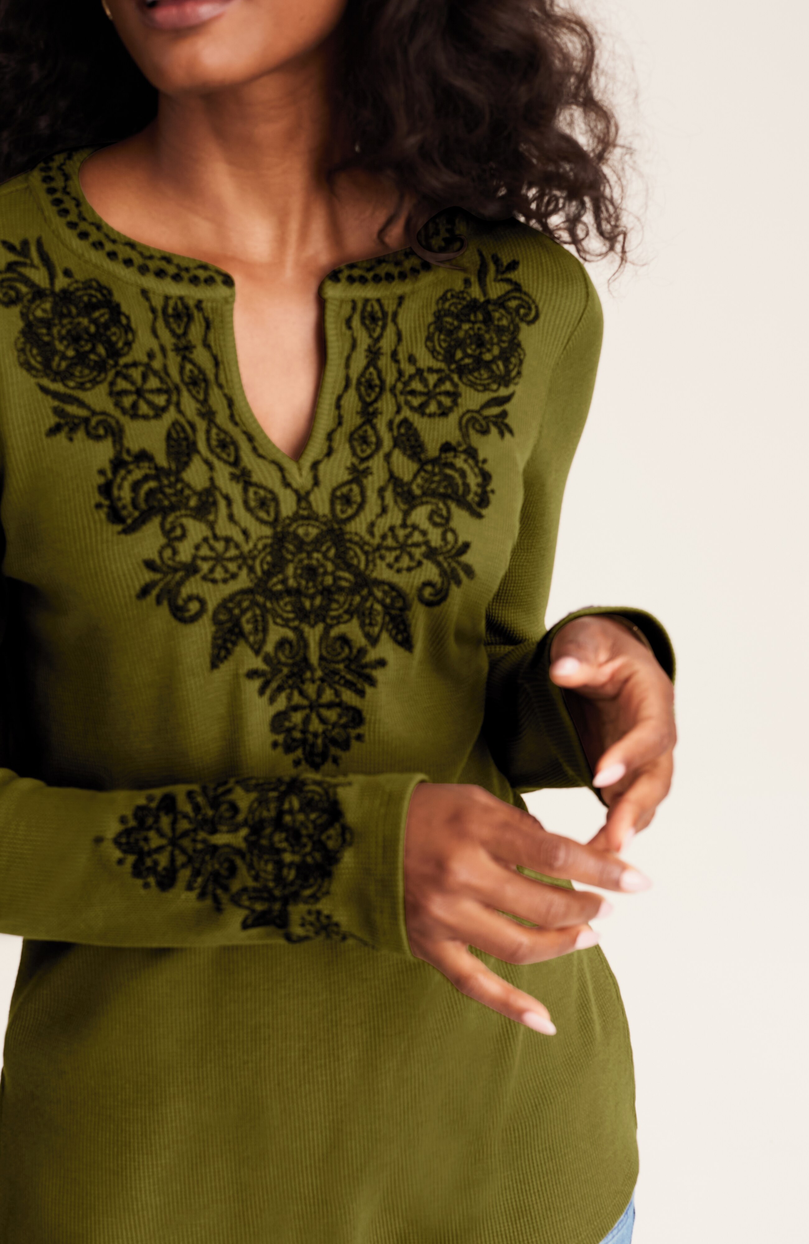 pure jill embroidered waffle top