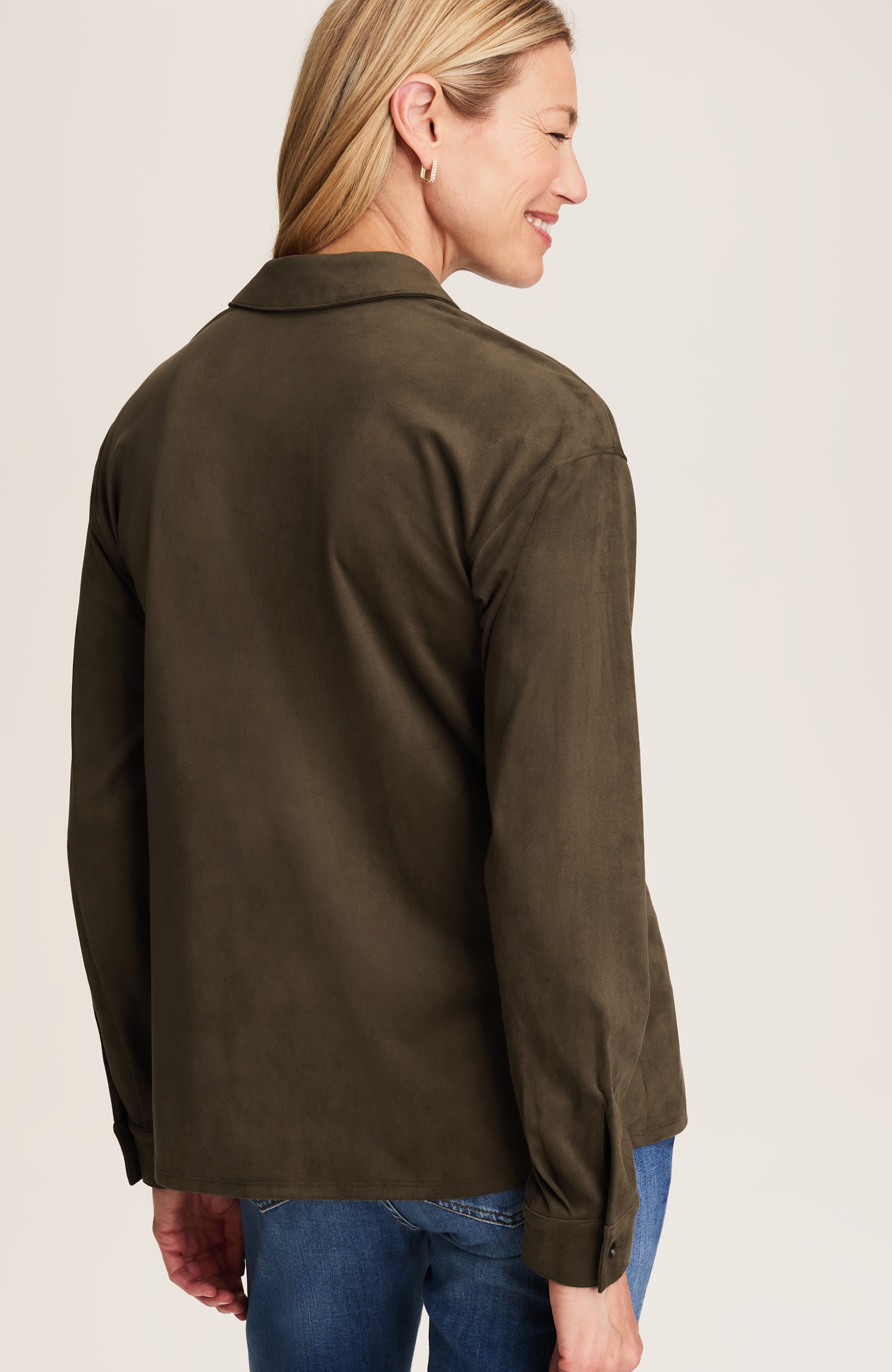 suede-knit button-front shirt