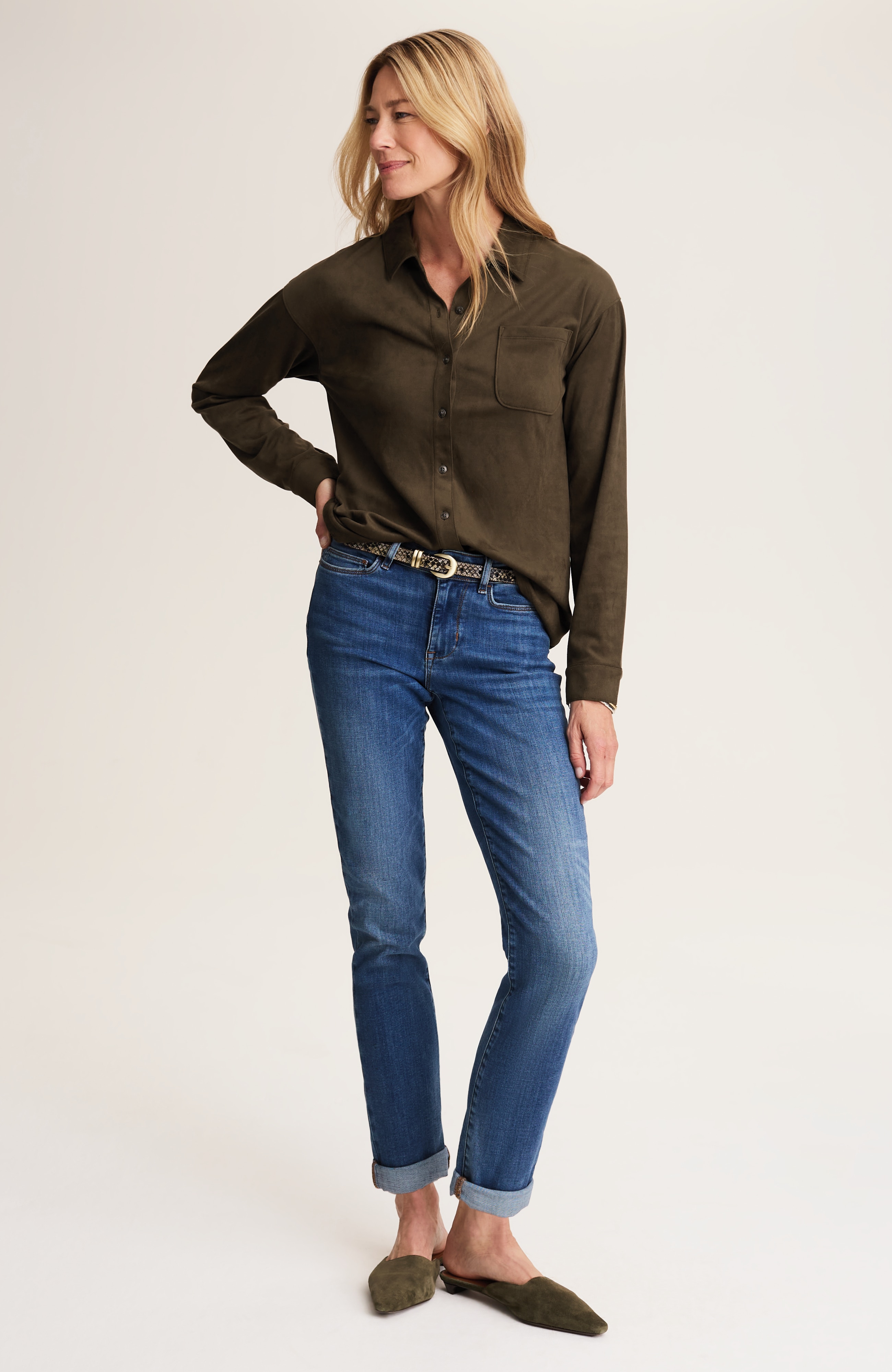 suede-knit button-front shirt