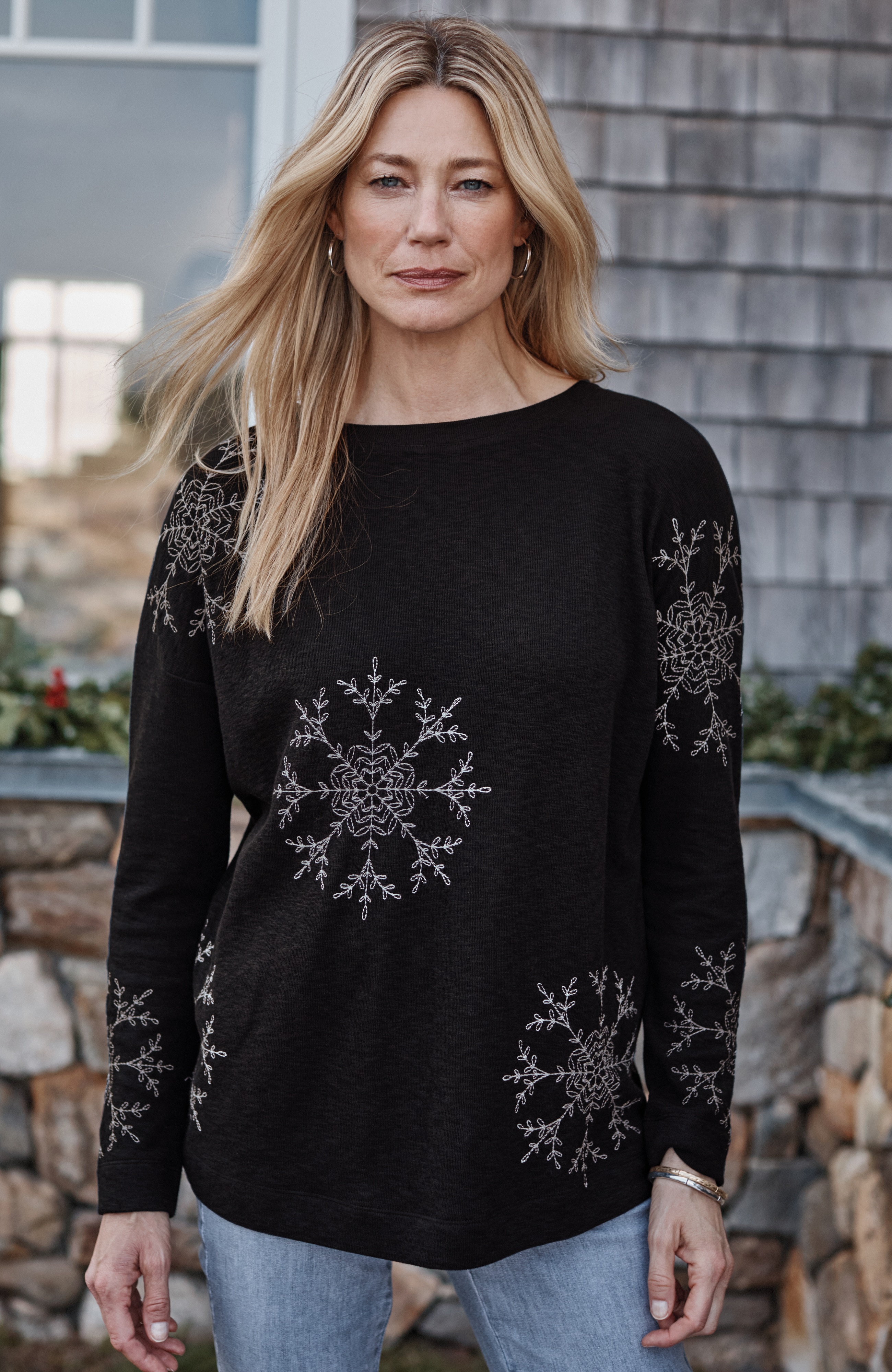 embroidered snowflake top