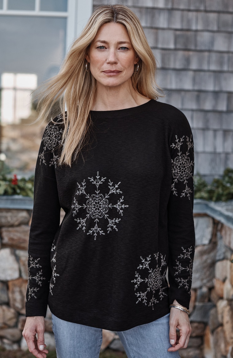 Primary view of the embroidered snowflake top
