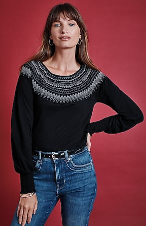 Image for Fair Isle Embroidered Smocked Top