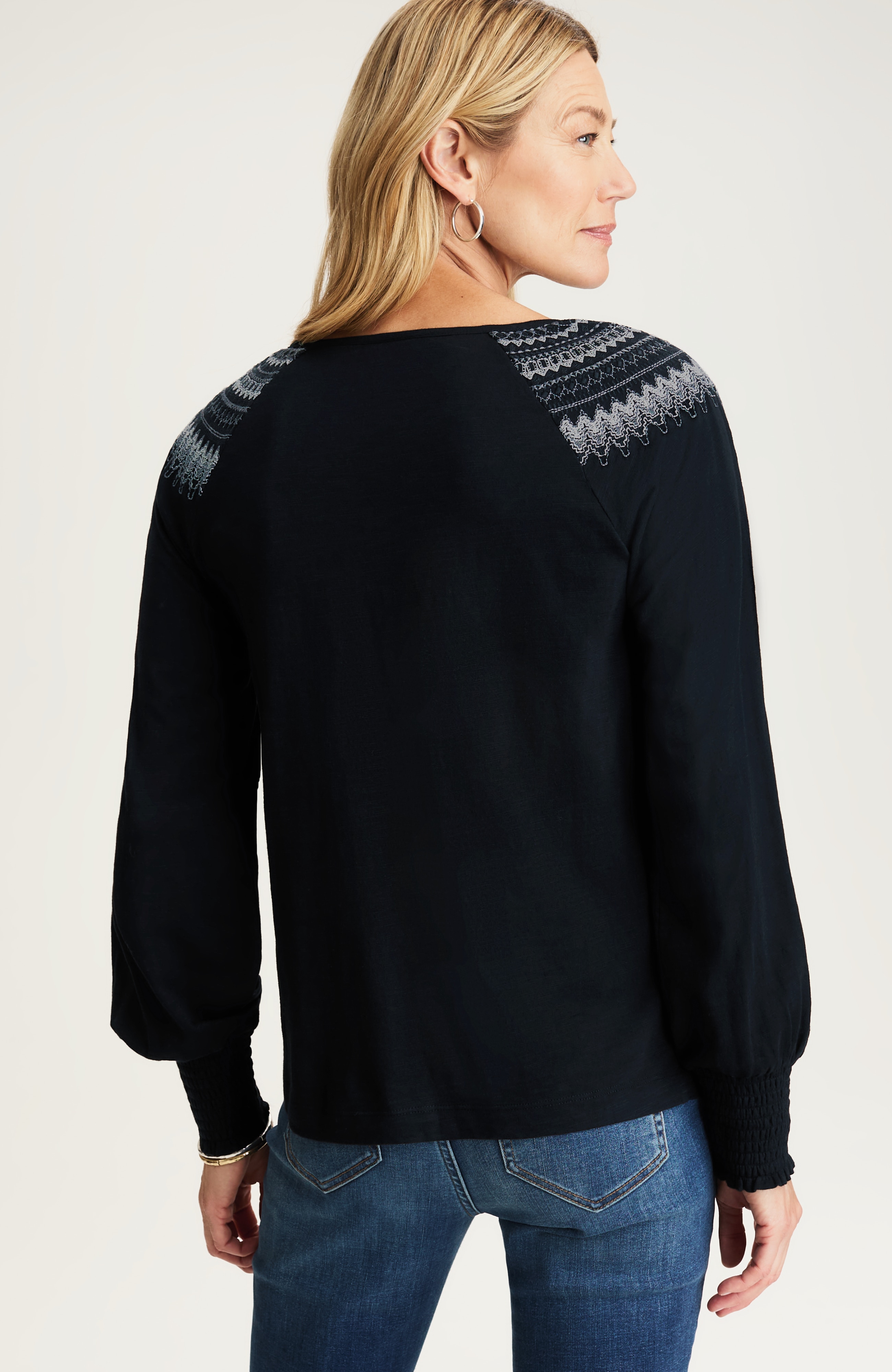 fair isle embroidered smocked top