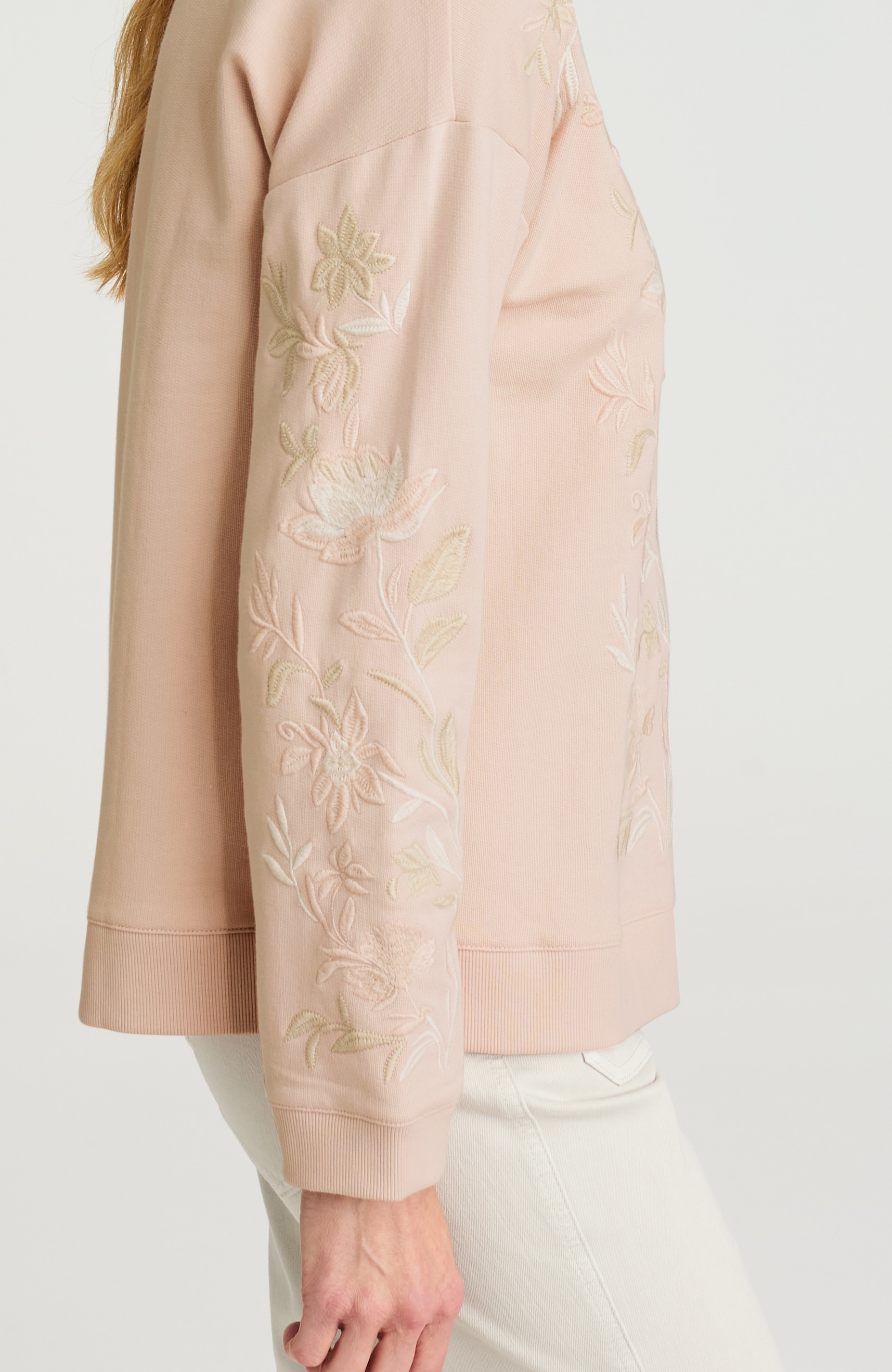 intricately embroidered sweatshirt