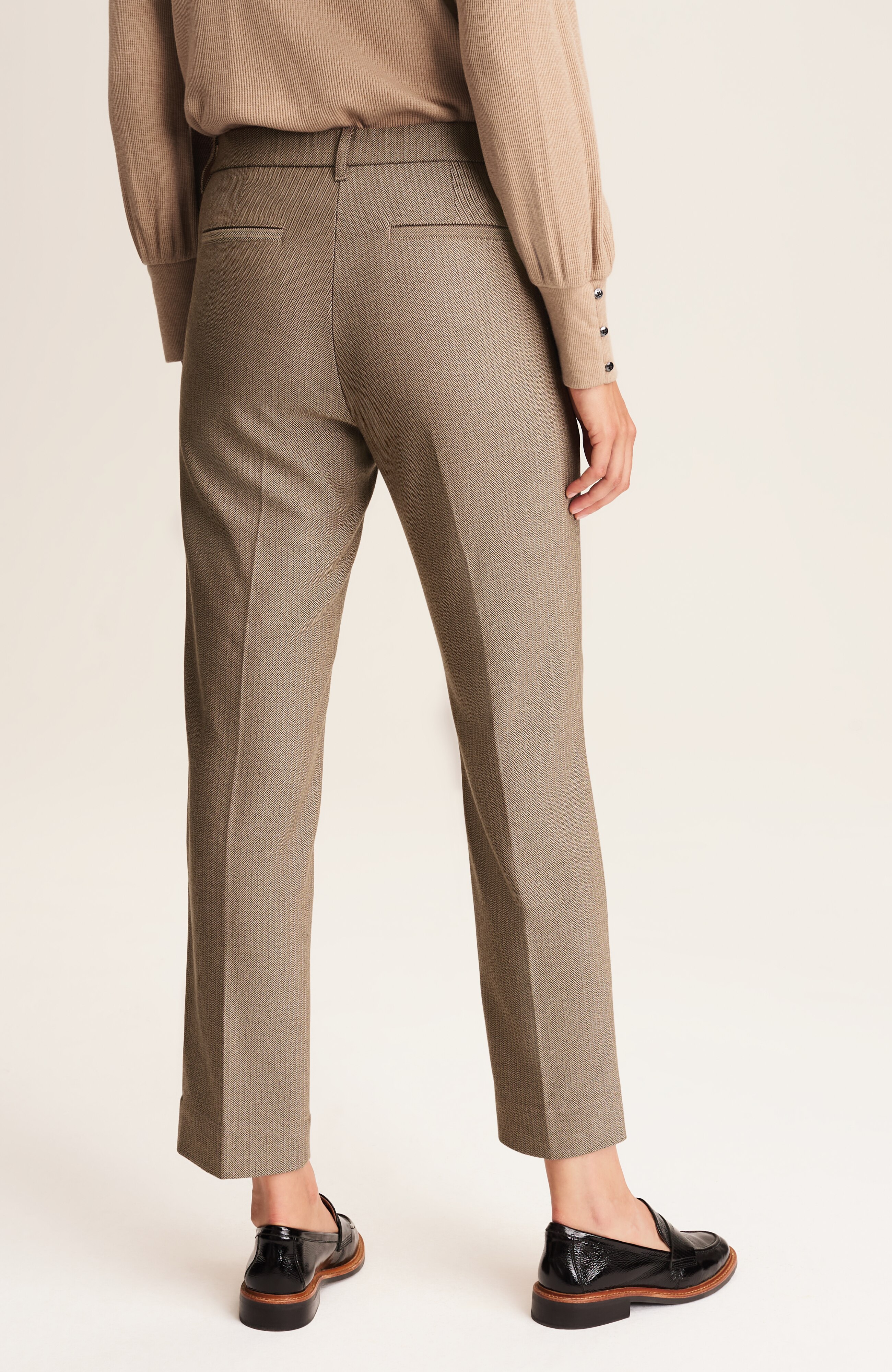 herringbone straight-leg trousers