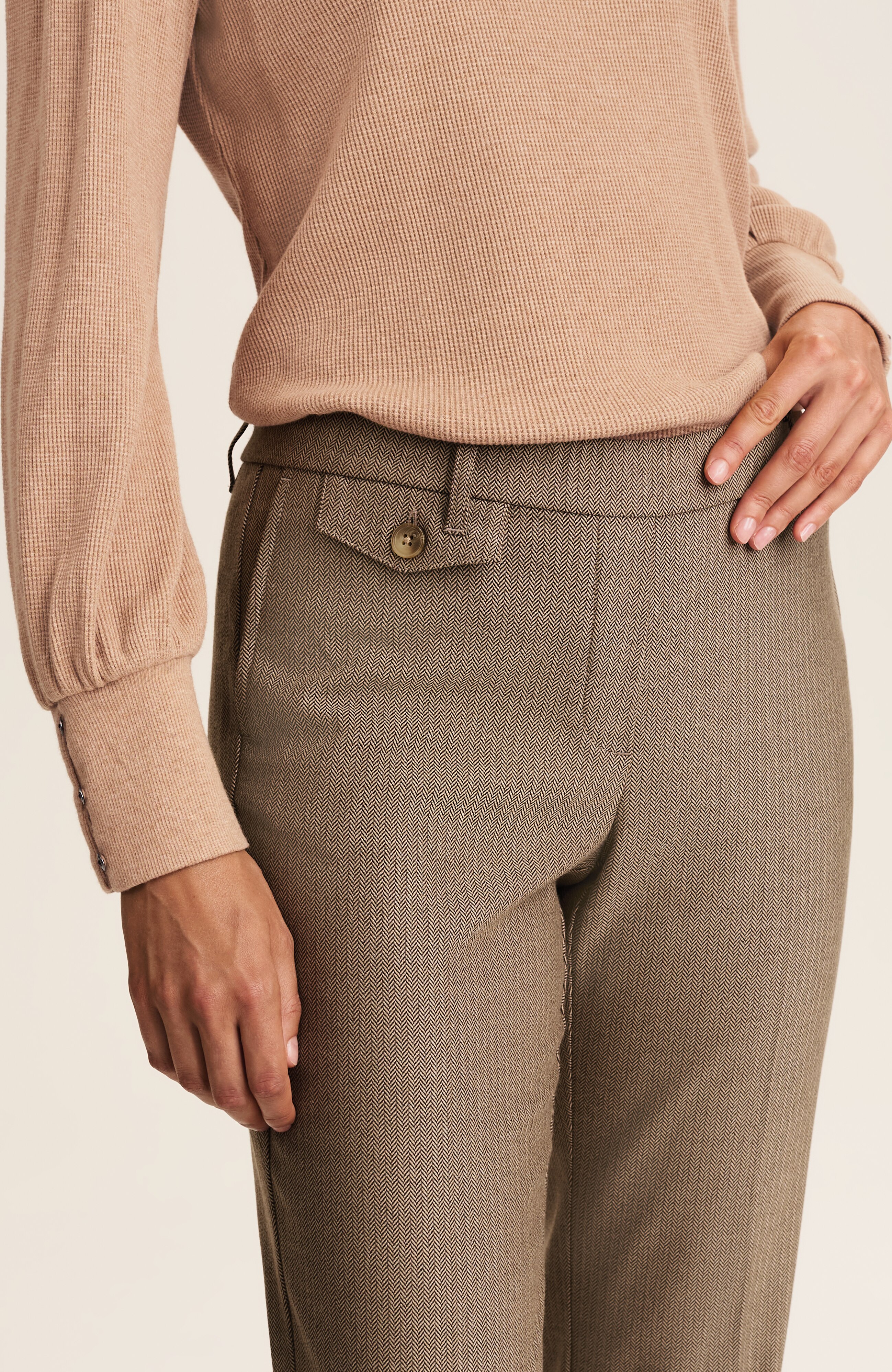 herringbone straight-leg trousers