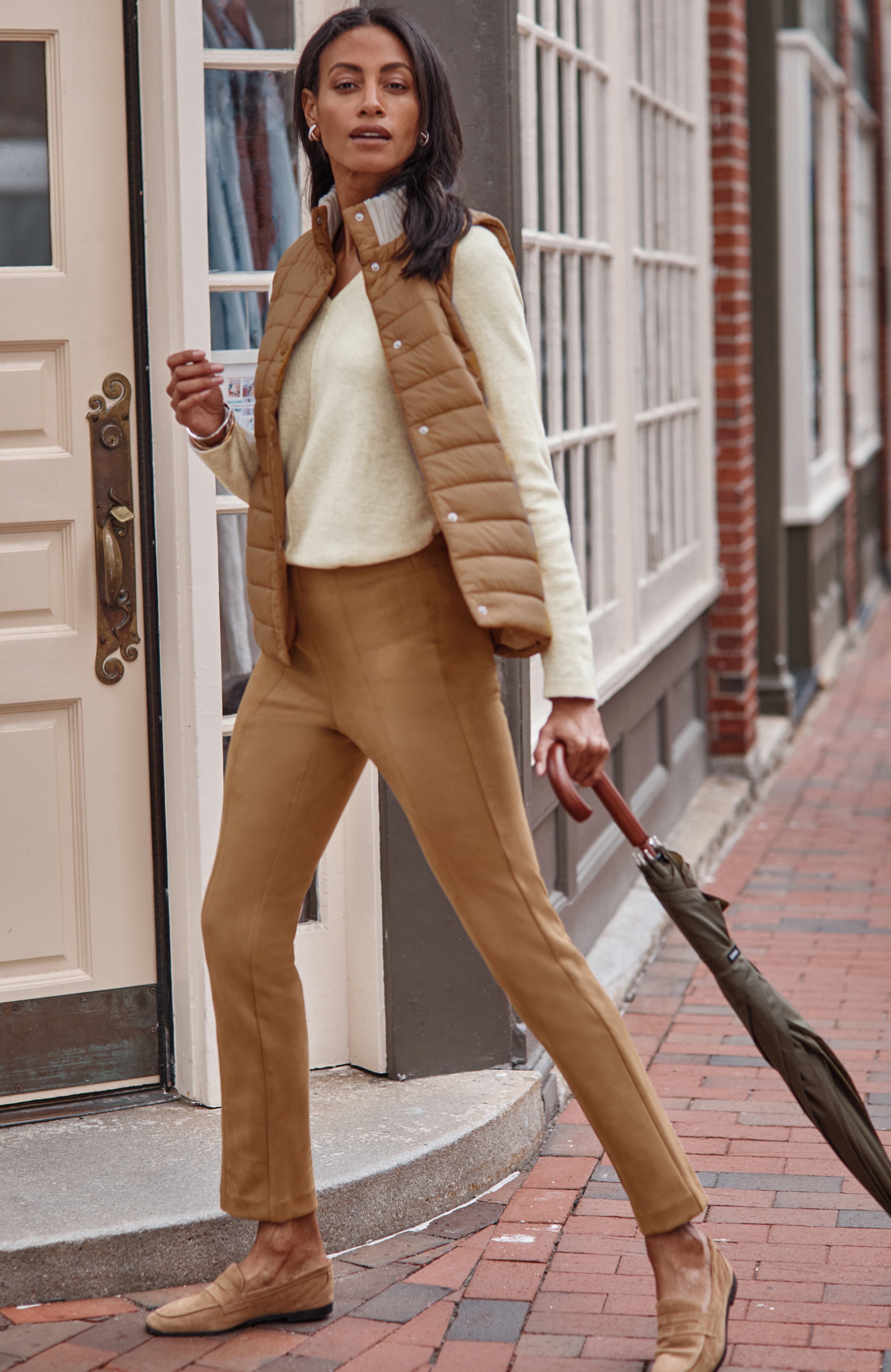 FAUX-SUEDE SEAMED SLIM-LEG PANTS | JJill