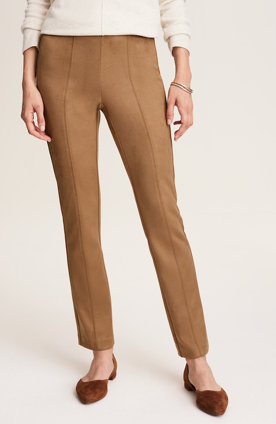 FAUX-SUEDE SEAMED SLIM-LEG PANTS | JJill
