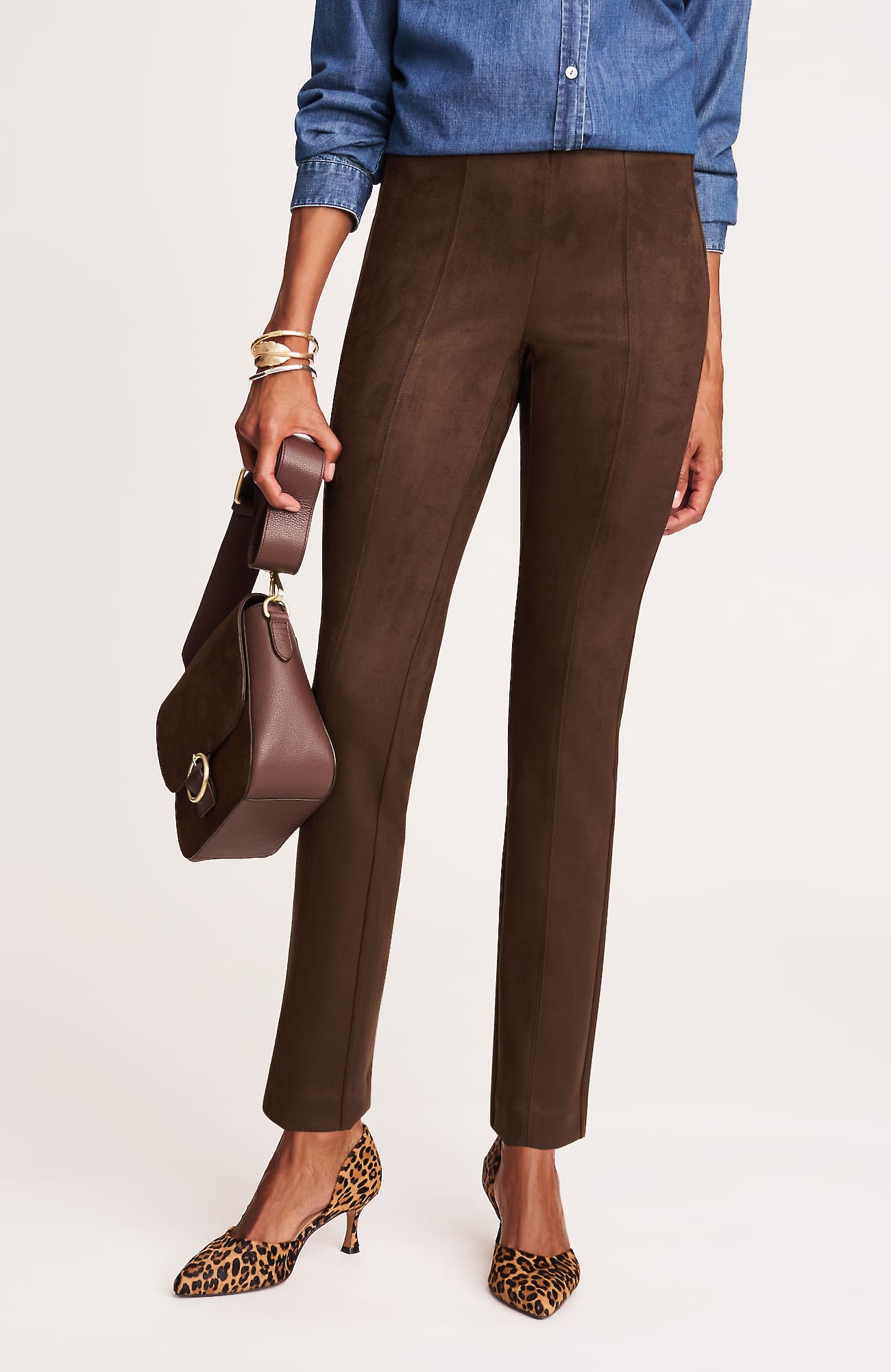 Jjill J.jill Faux-suede Seamed Slim-leg Pants In Brown