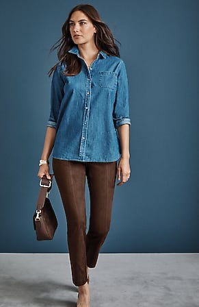 Image for Faux-Suede Seamed Slim-Leg Pants