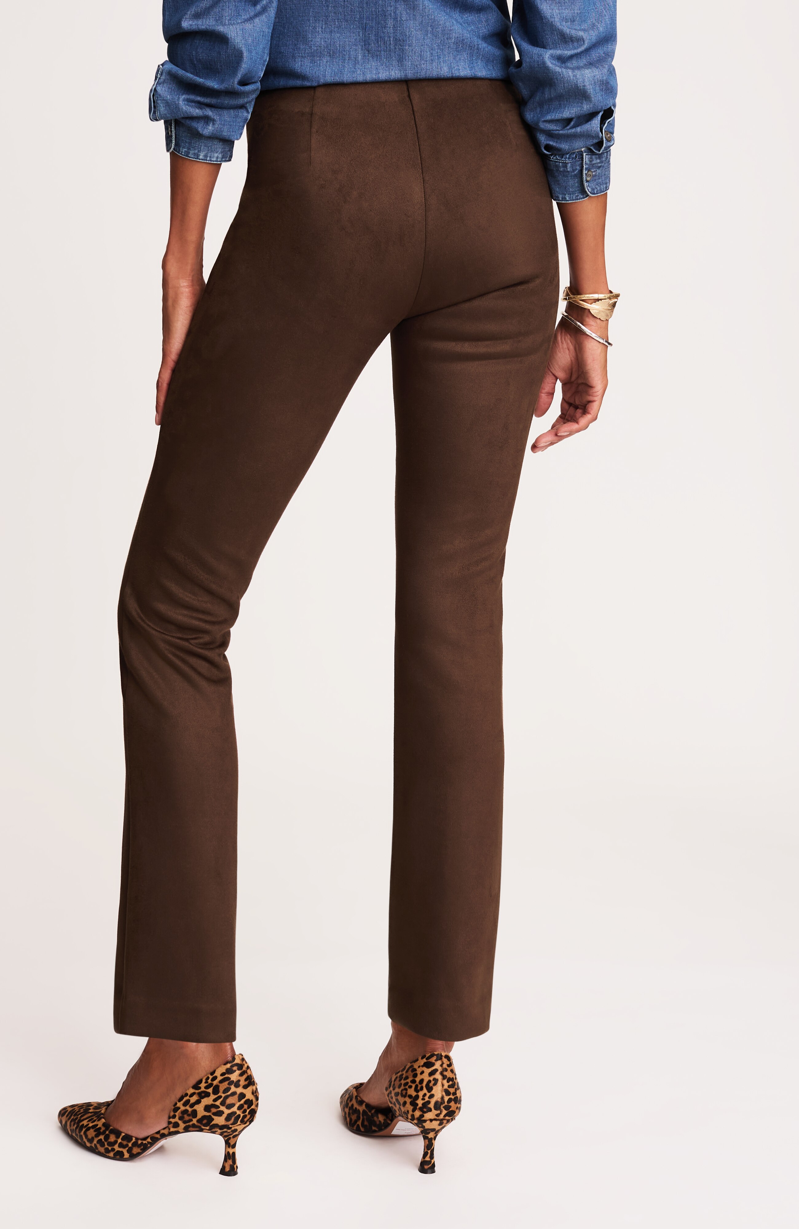 SUEDE LIKE STADIUM JAMPER　PANTS/34サイズ FAUX-SUEDE SEAMED SLIM-LEG PANTS | JJill