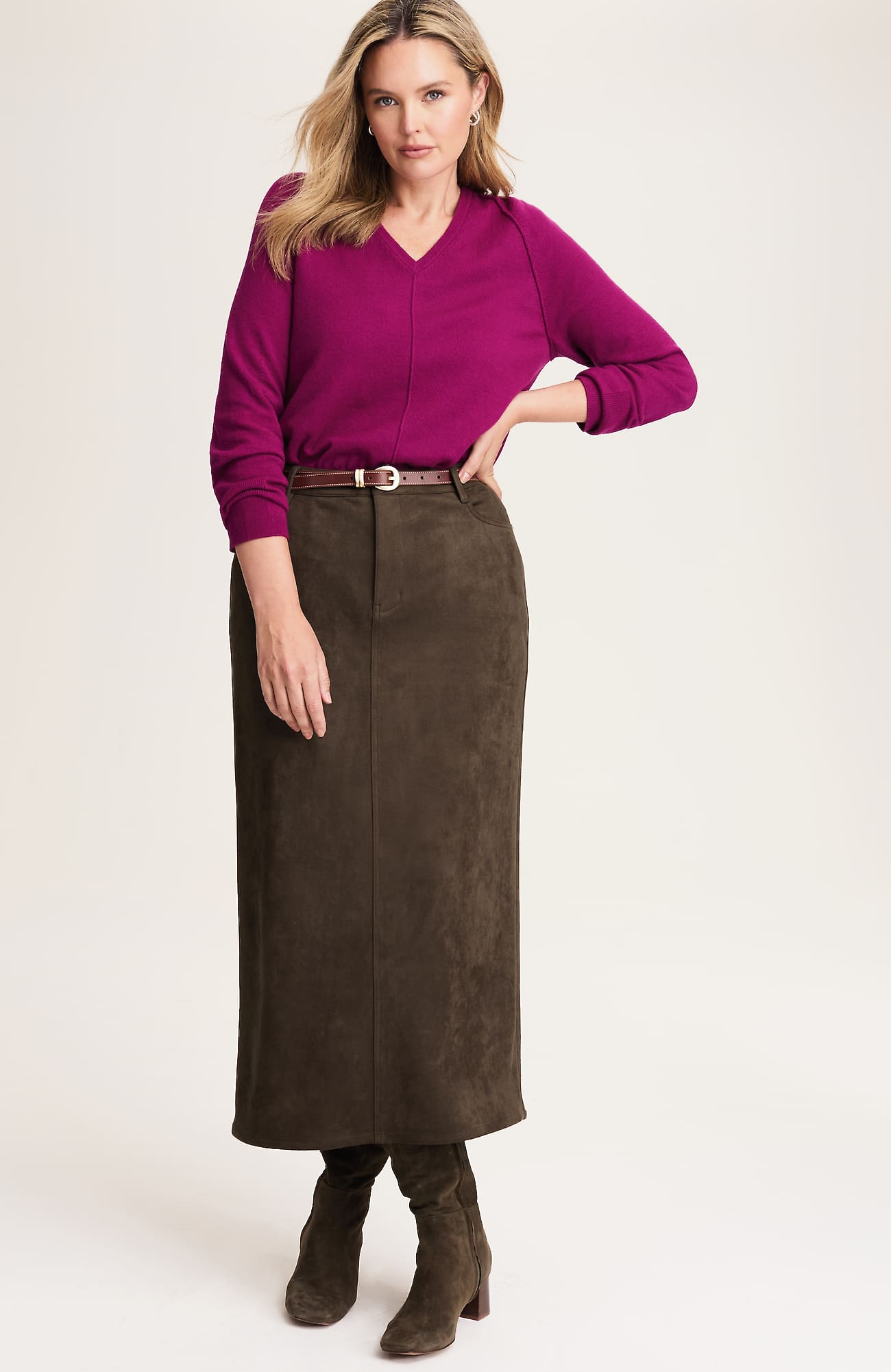 Jjill J.jill Faux-suede Maxi Skirt In Green
