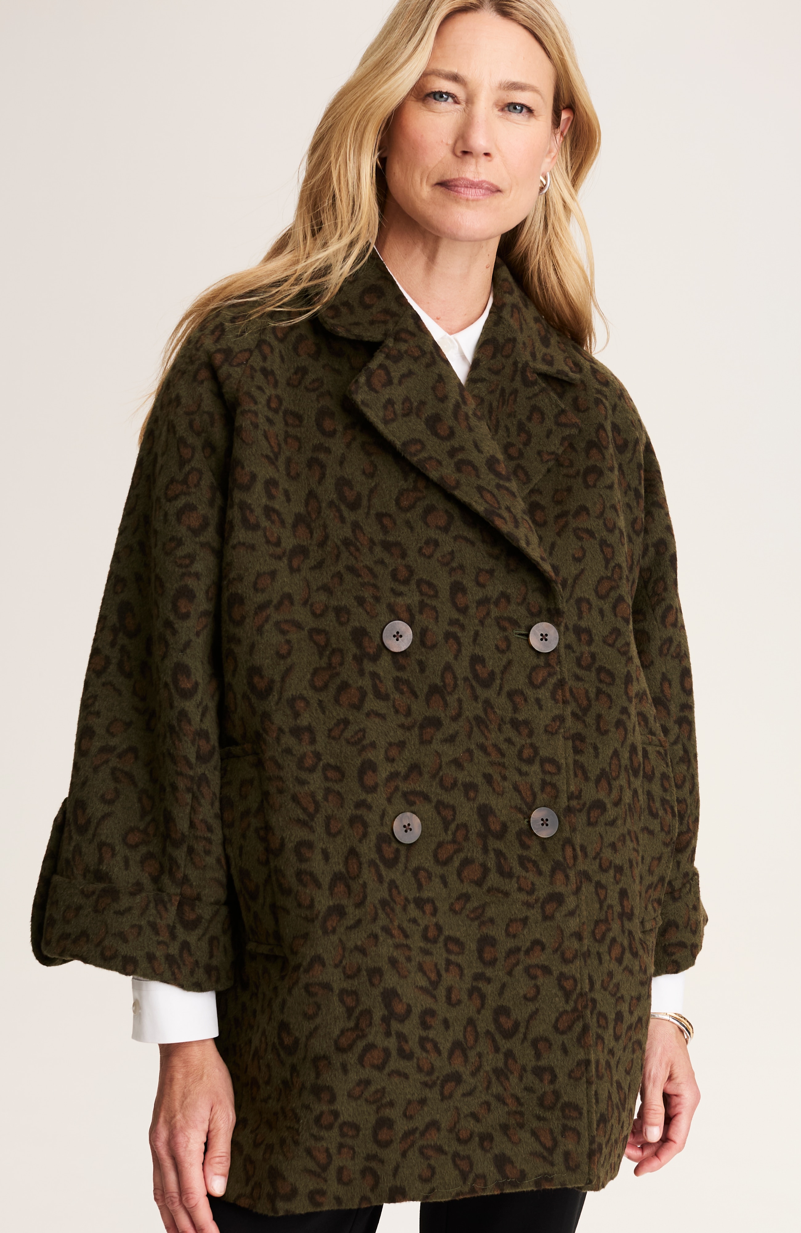 leopard-jacquard cocoon coat