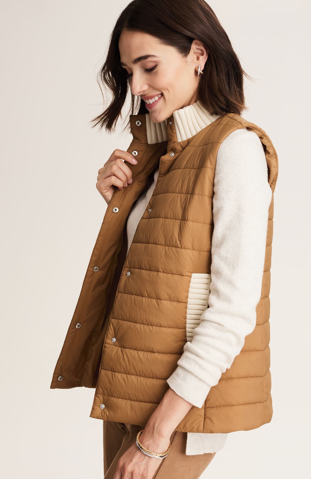 Jjill J.jill Mixed-media Puffer Vest In Brown