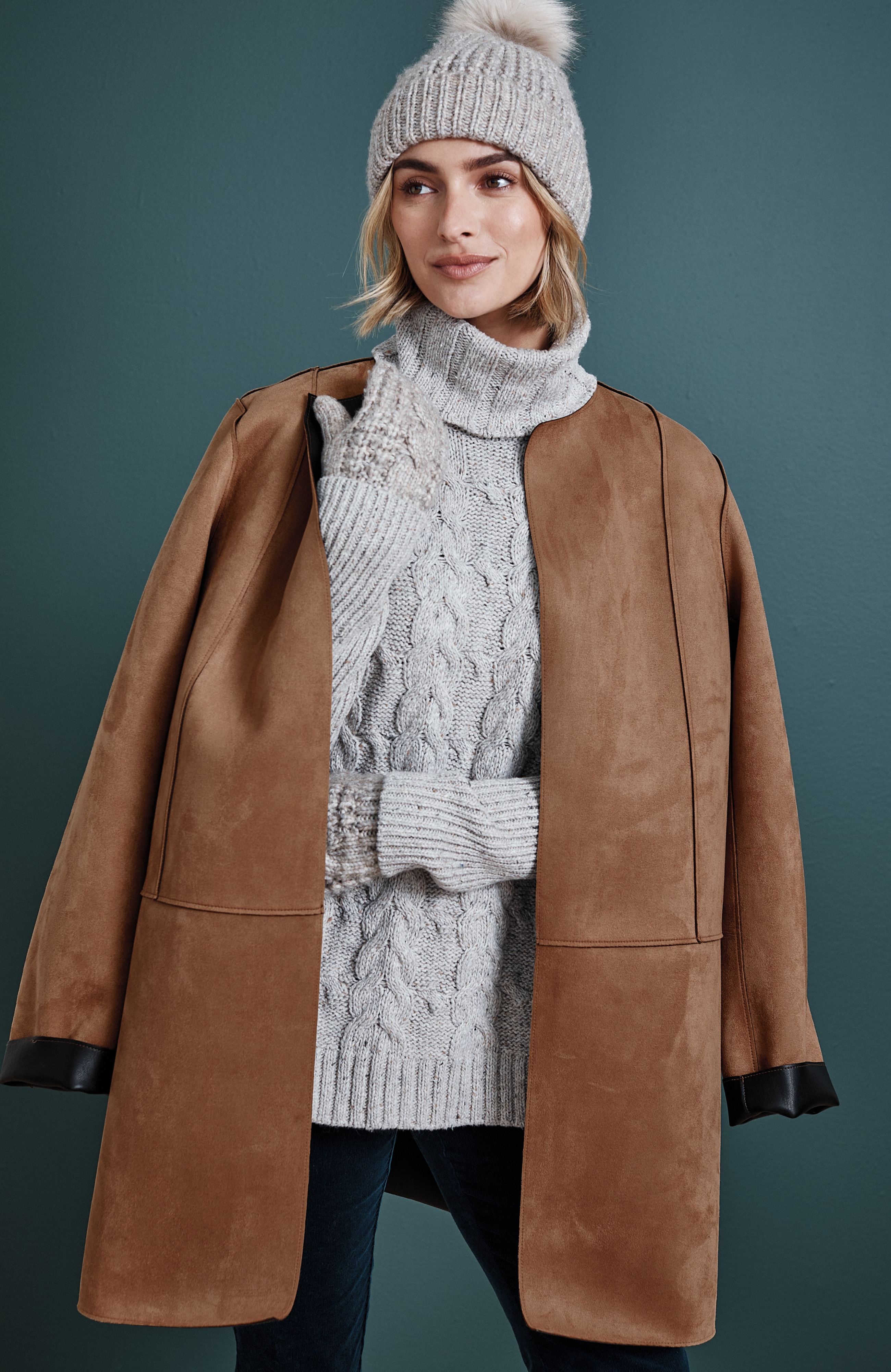 faux-leather & suede reversible jacket