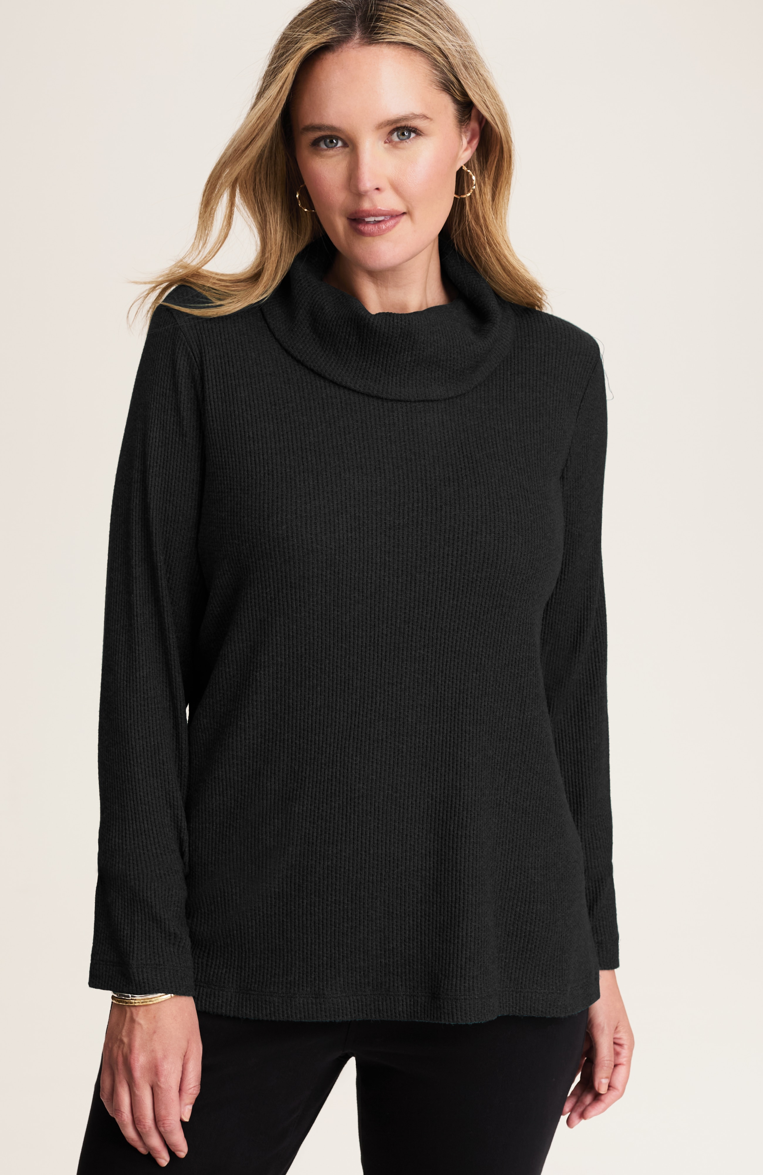 wearever waffle-textured cowl-neck top