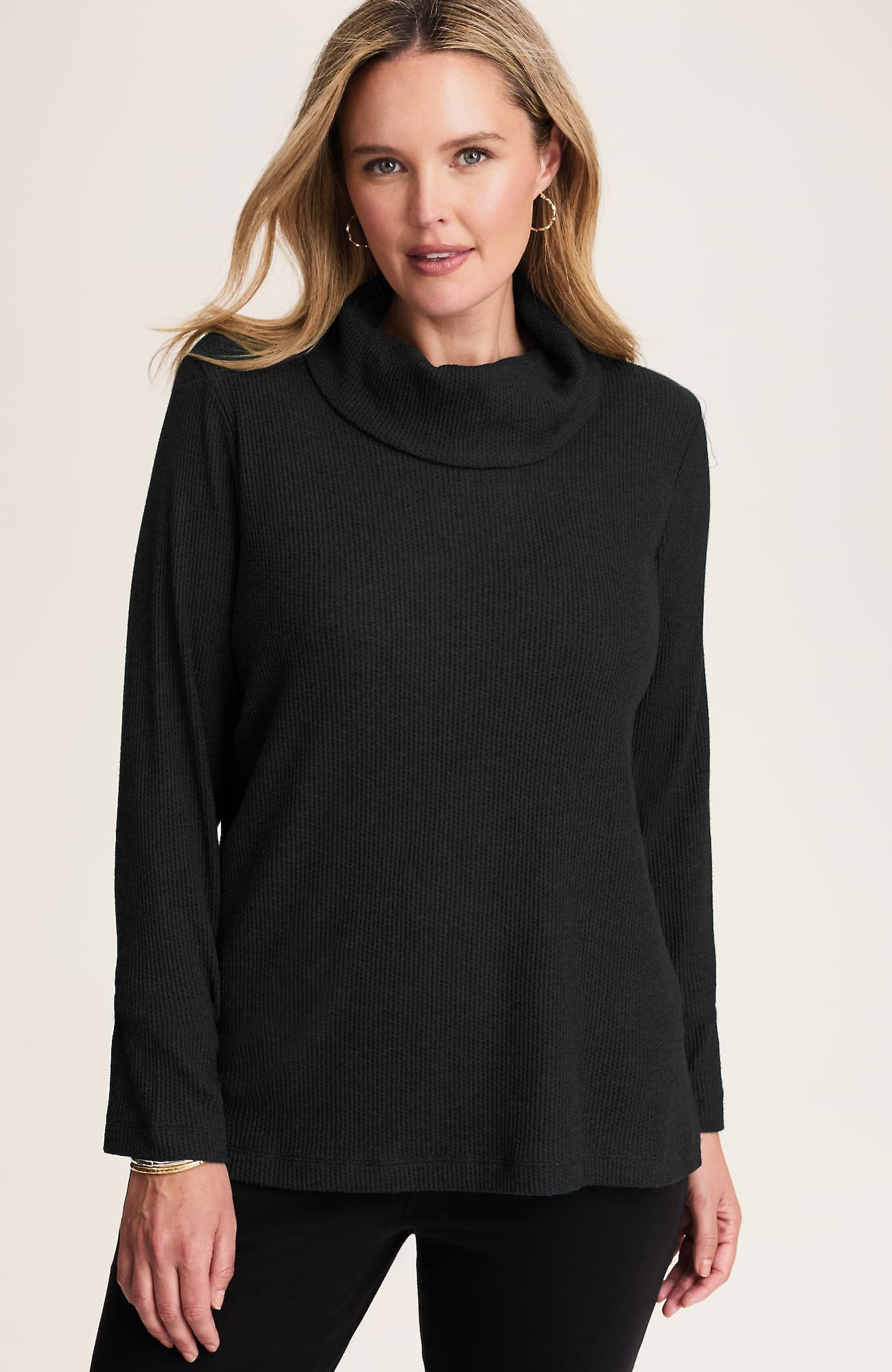 Jjill J.jill Wearever Waffle-textured Cowl-neck Top In Black
