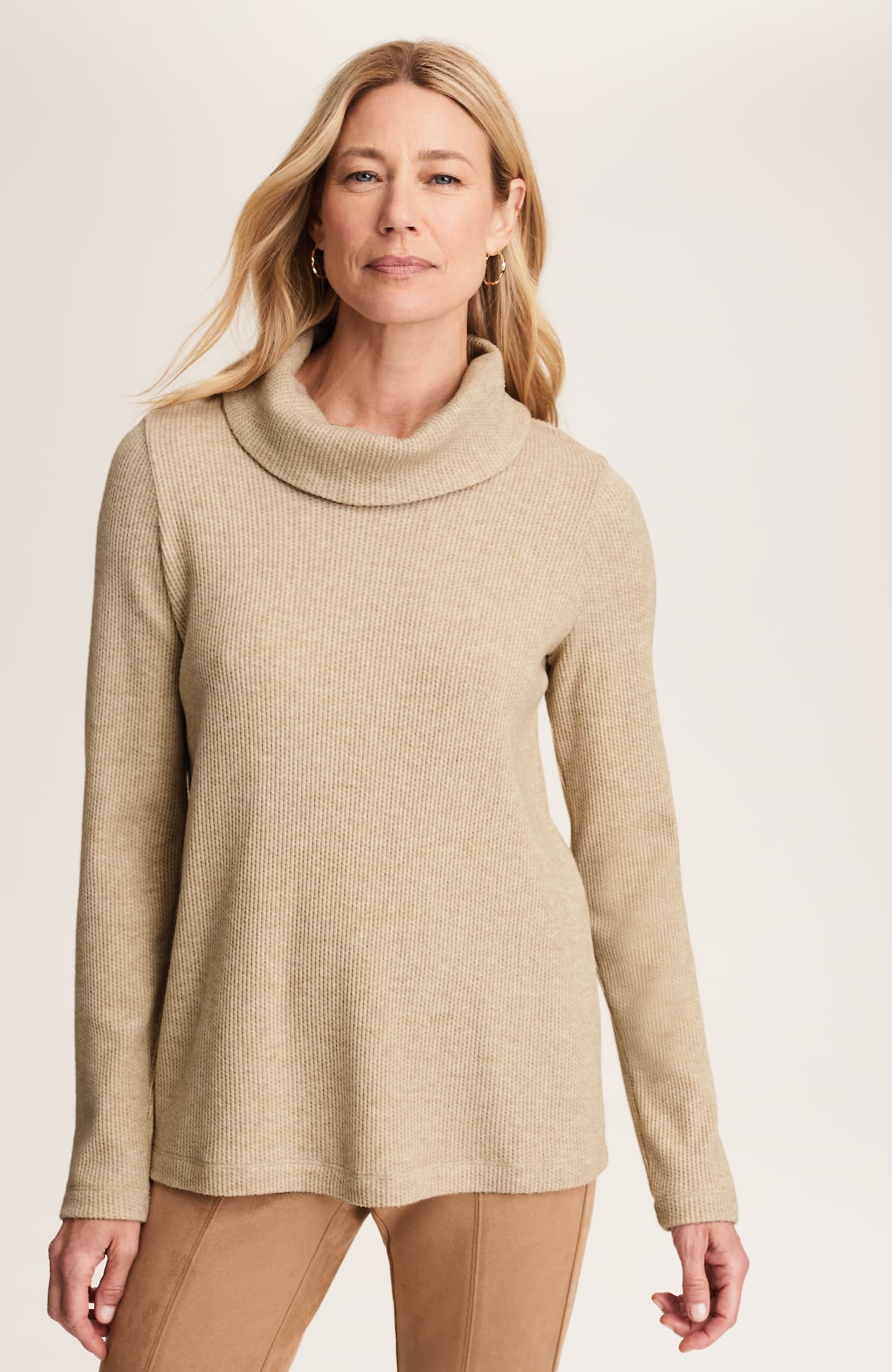 Jjill J.jill Wearever Waffle-textured Cowl-neck Top In Brown
