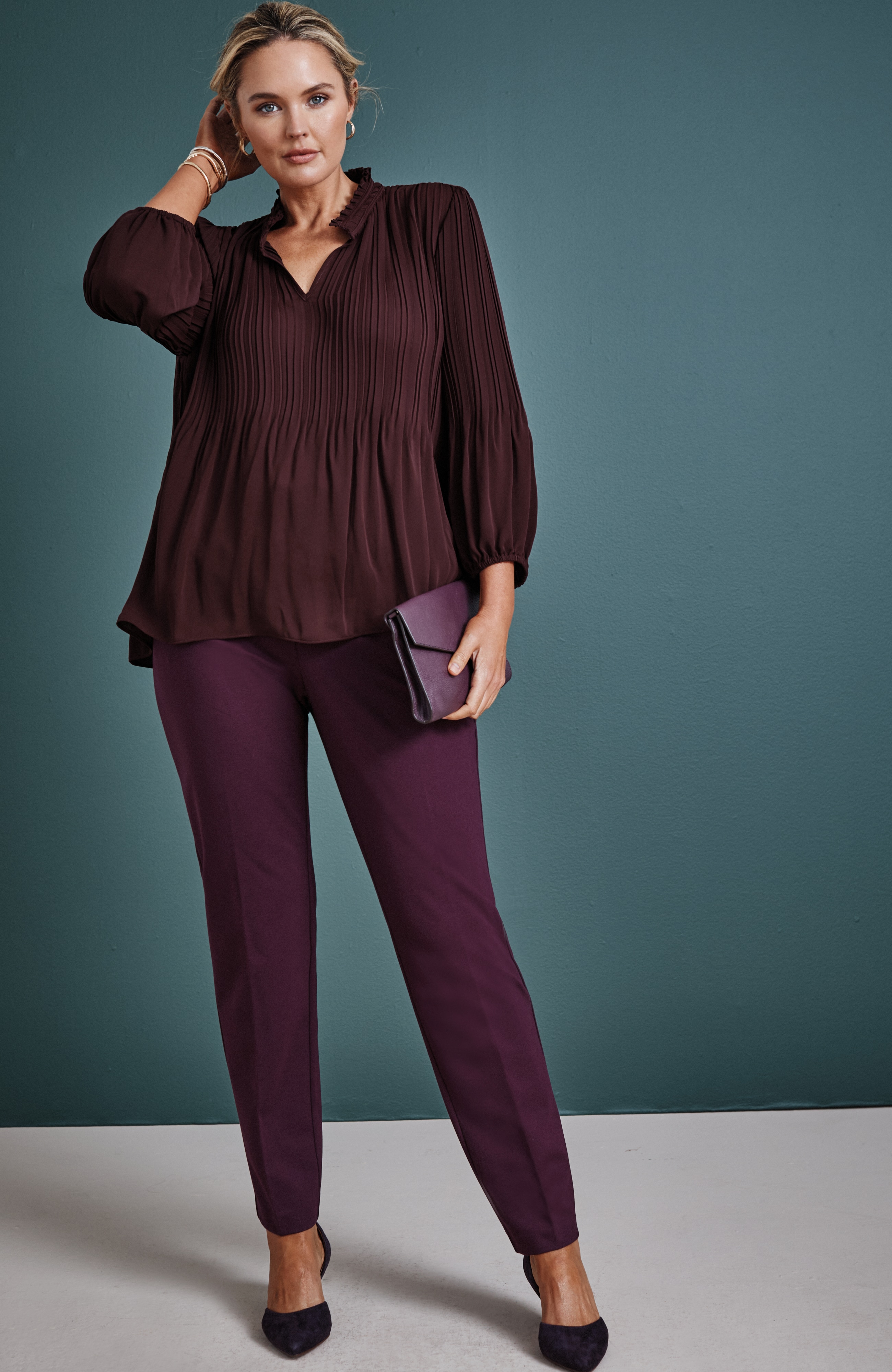 pleated ruffle-neck top