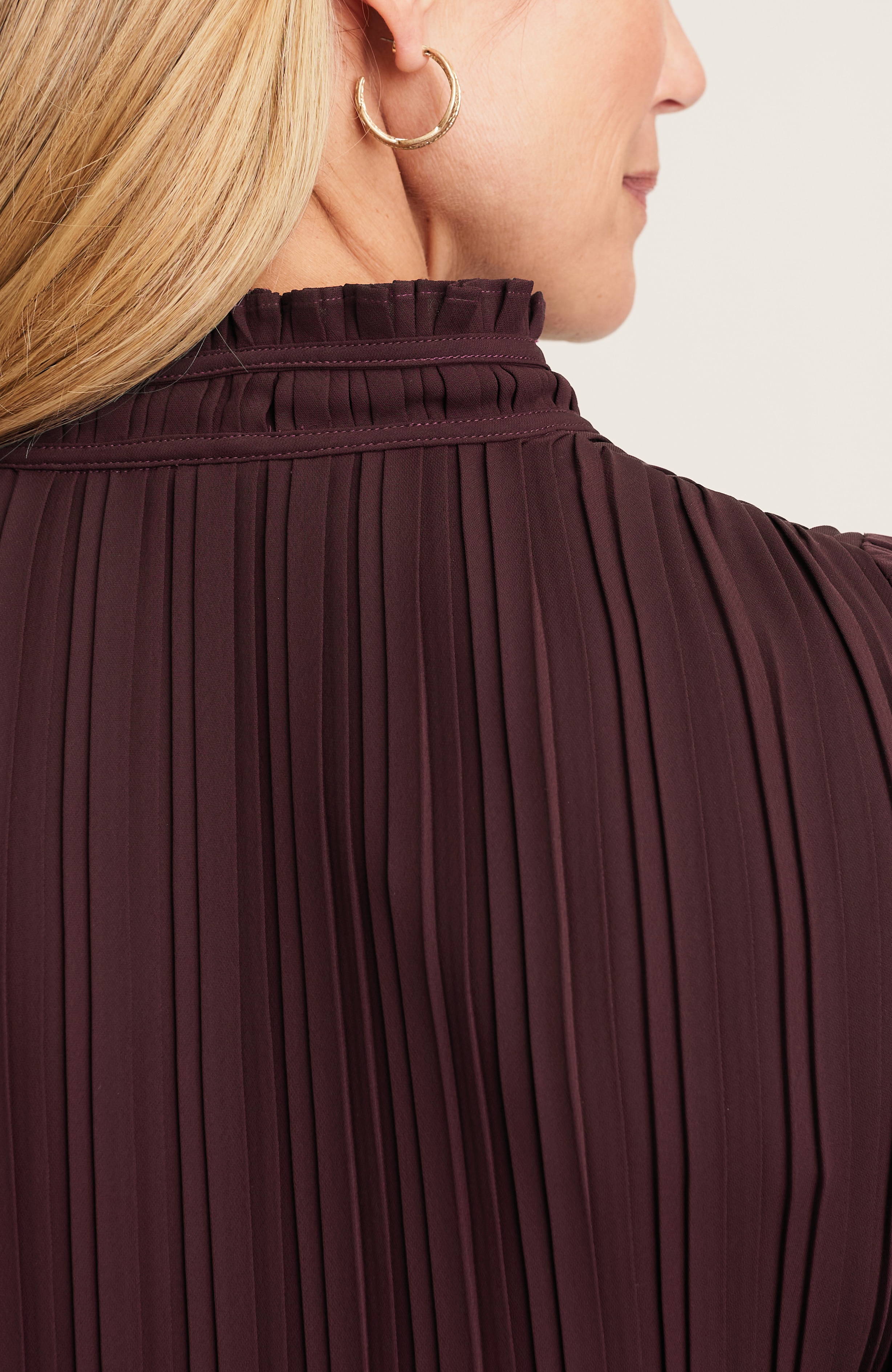 pleated ruffle-neck top
