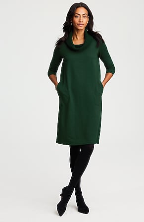 Image for Sweater-Trimmed Cowl-Neck Dress