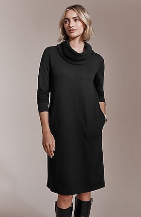 Image for Sweater-Trimmed Cowl-Neck Dress