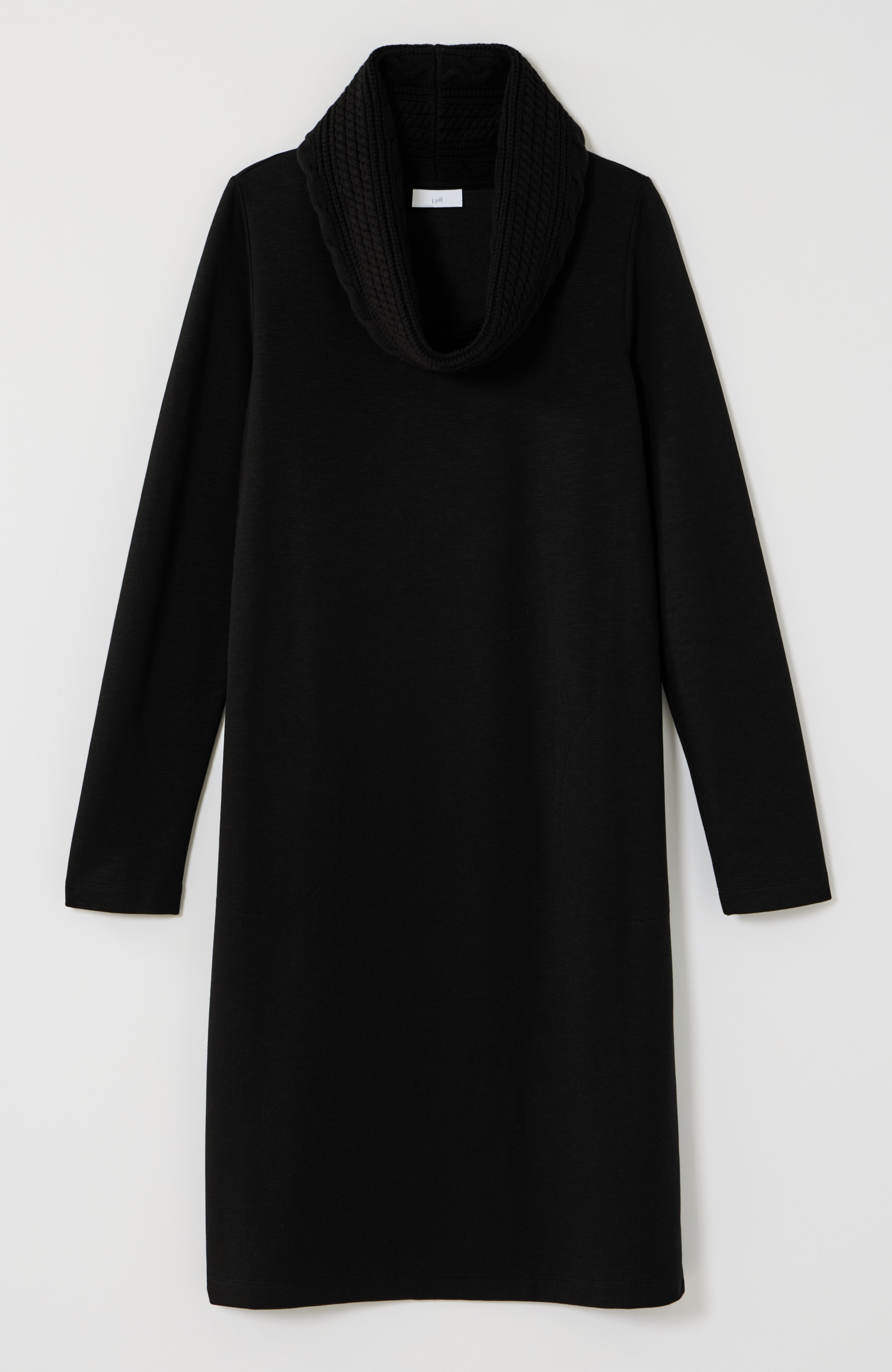 sweater-trimmed cowl-neck dress