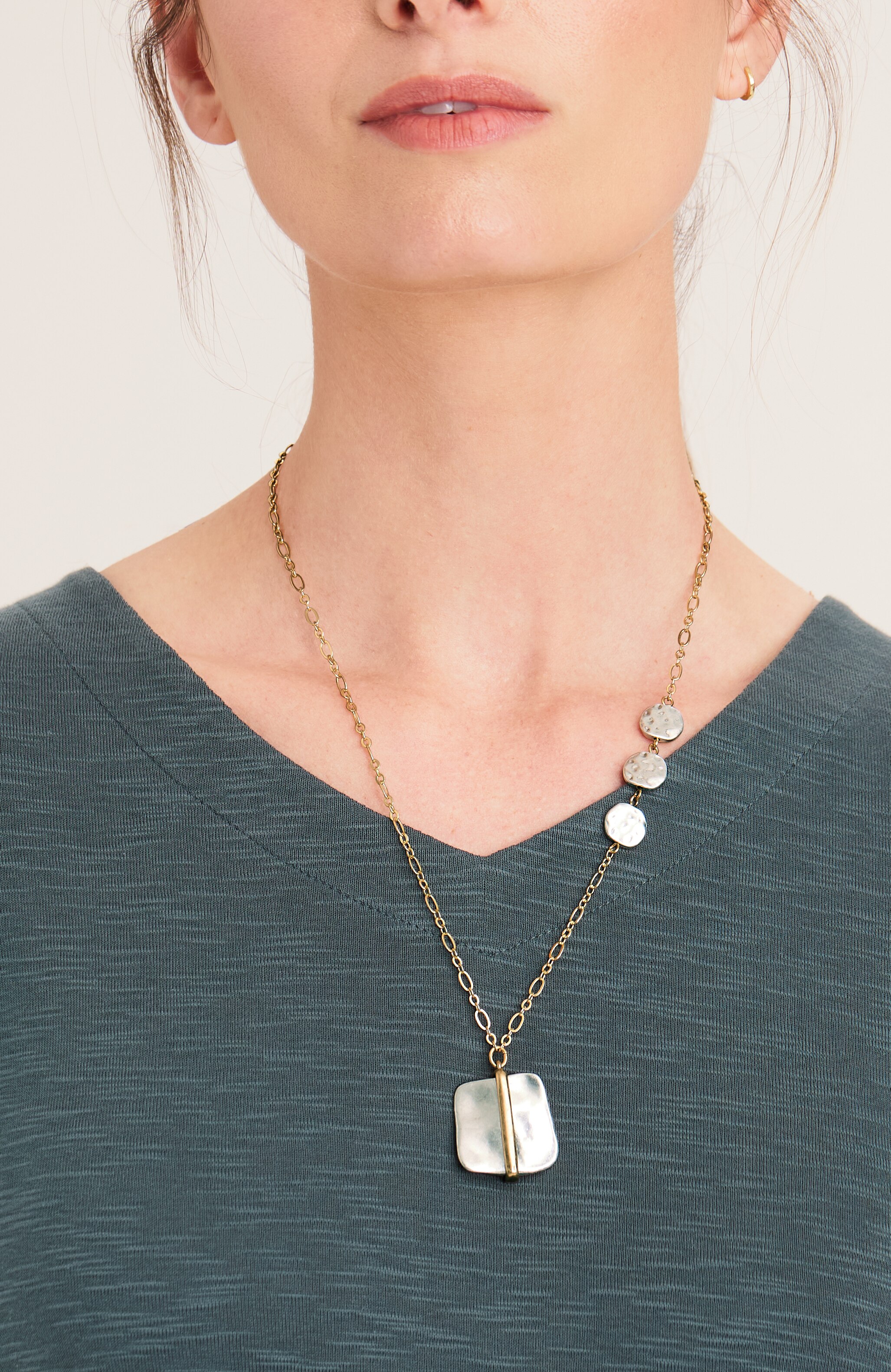 mixed-metal square pendant necklace