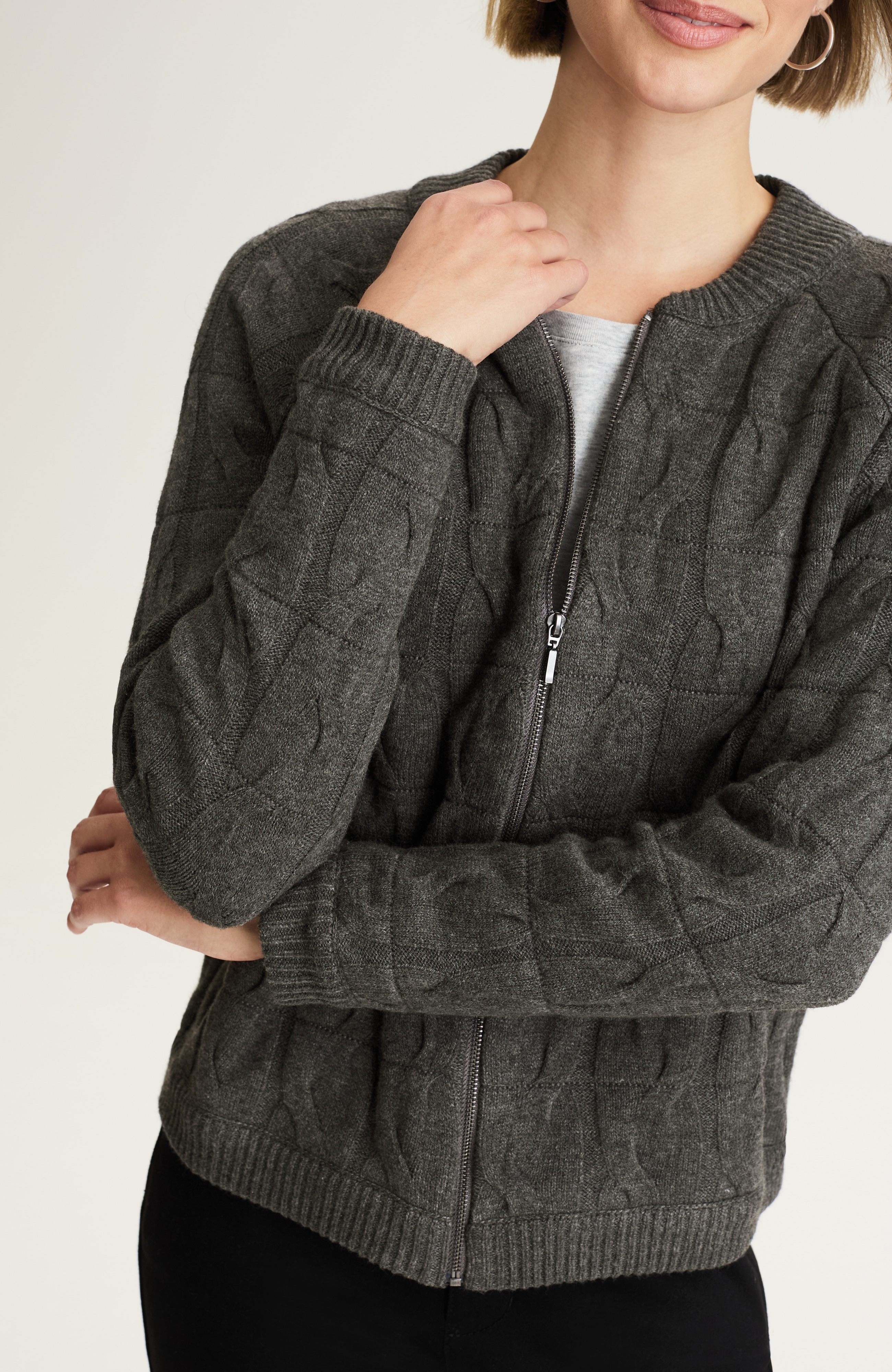 cabled sweater-jacket