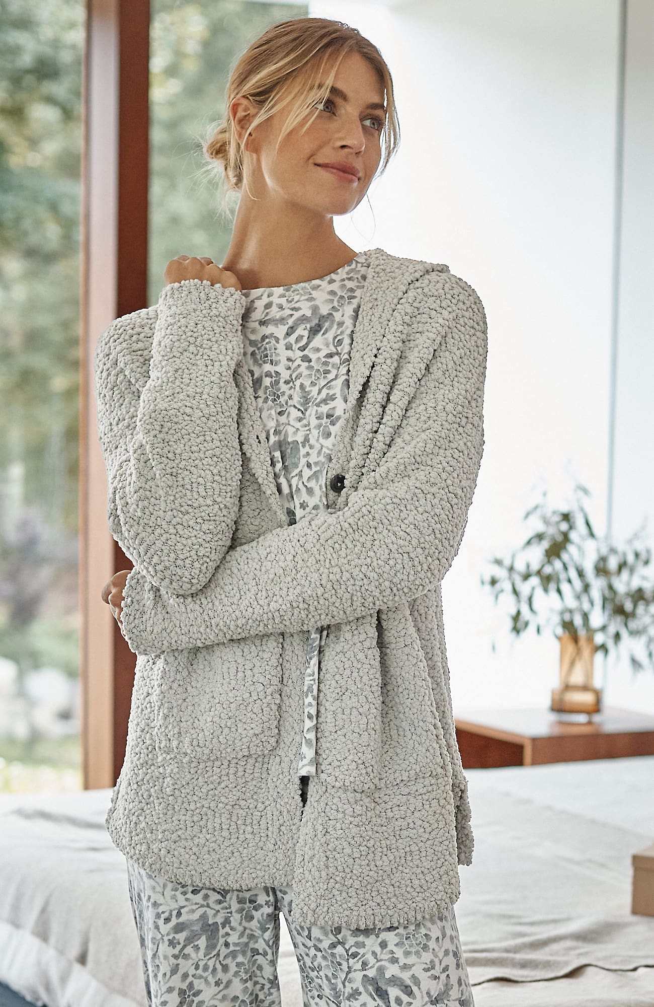 Jjill J.jill Sleep Cozy Hooded Cardi In Gray