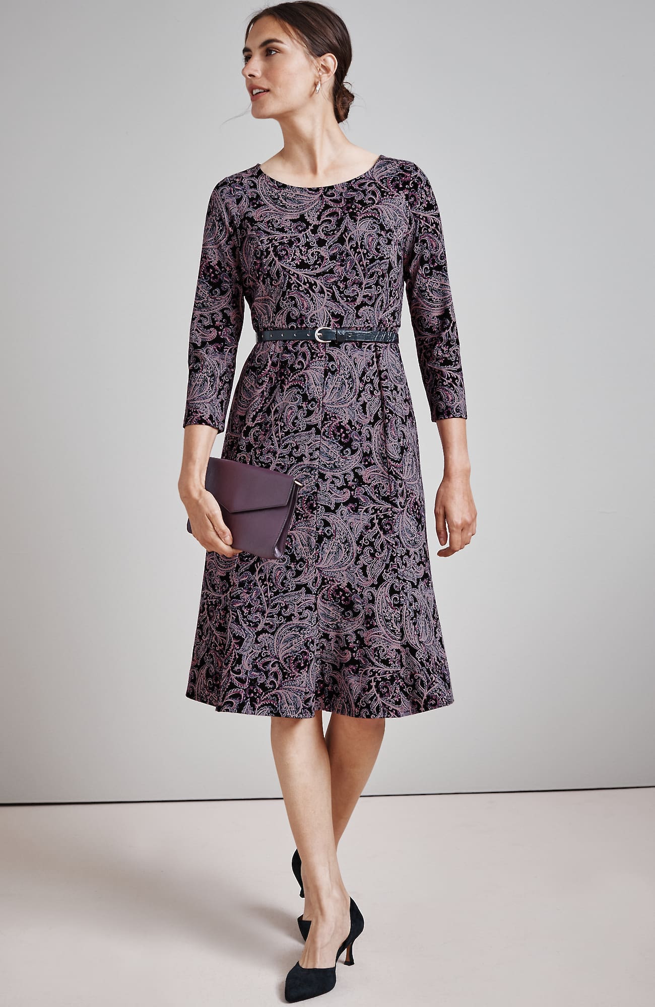 Jjill Tall Wearever Printed-knit Dress In Black Moody Paisley