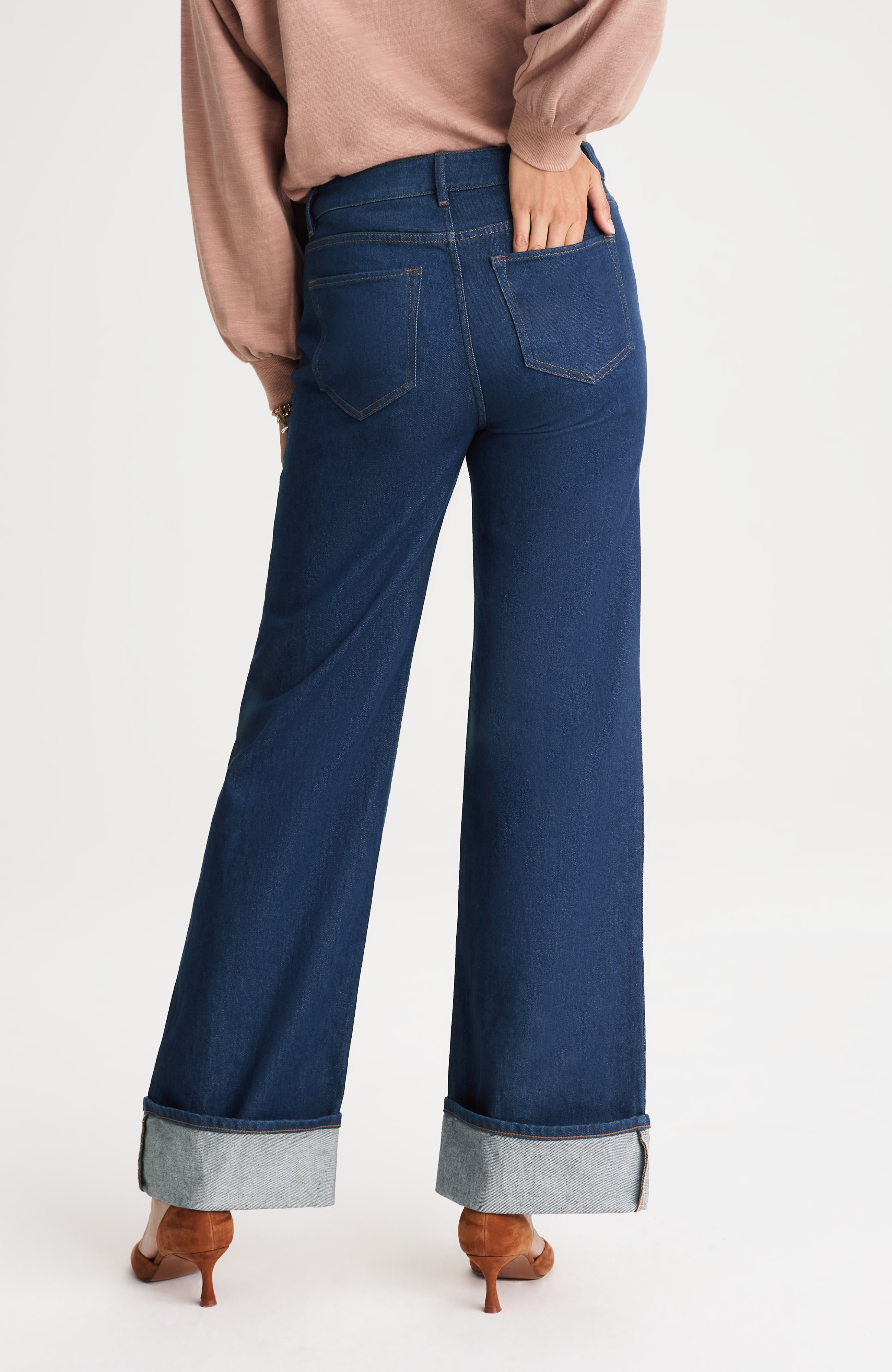 high-rise cuffed wide-leg jeans